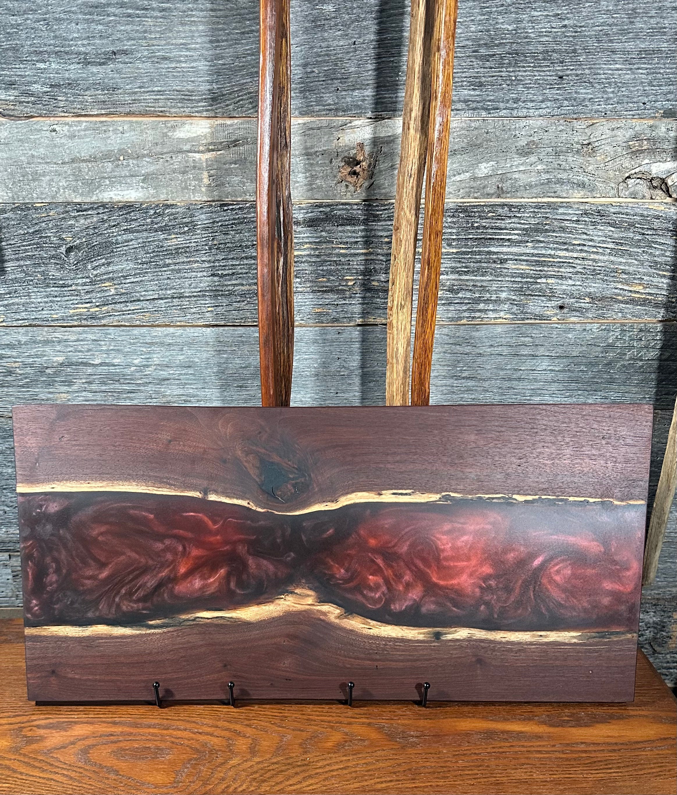 Handcrafted Black Walnut Charcuterie Board with Cosmic Resin Center with Feet