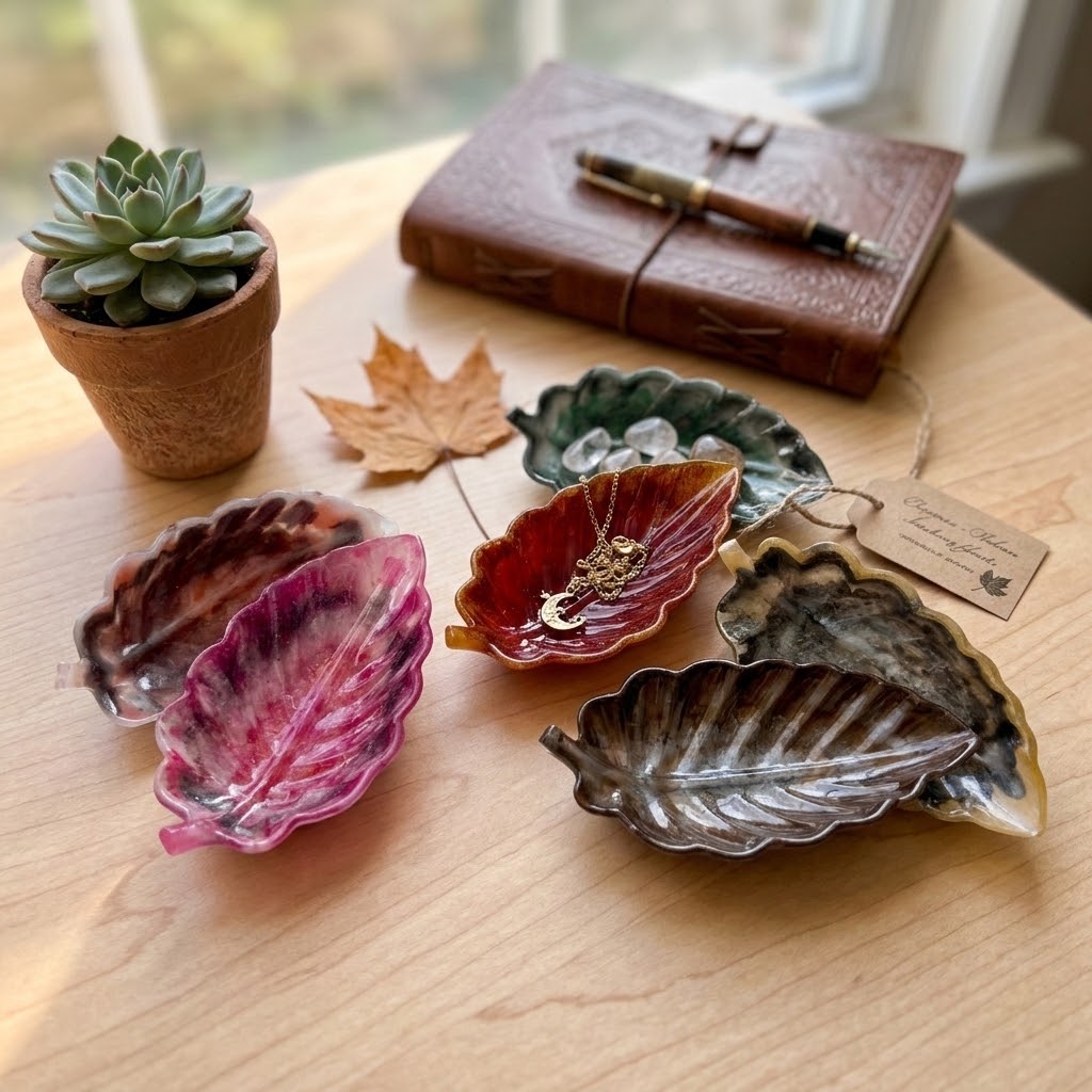 Handcrafted Resin Oak Leaf Dish | Decorative Trinket Dish & Ring Holder