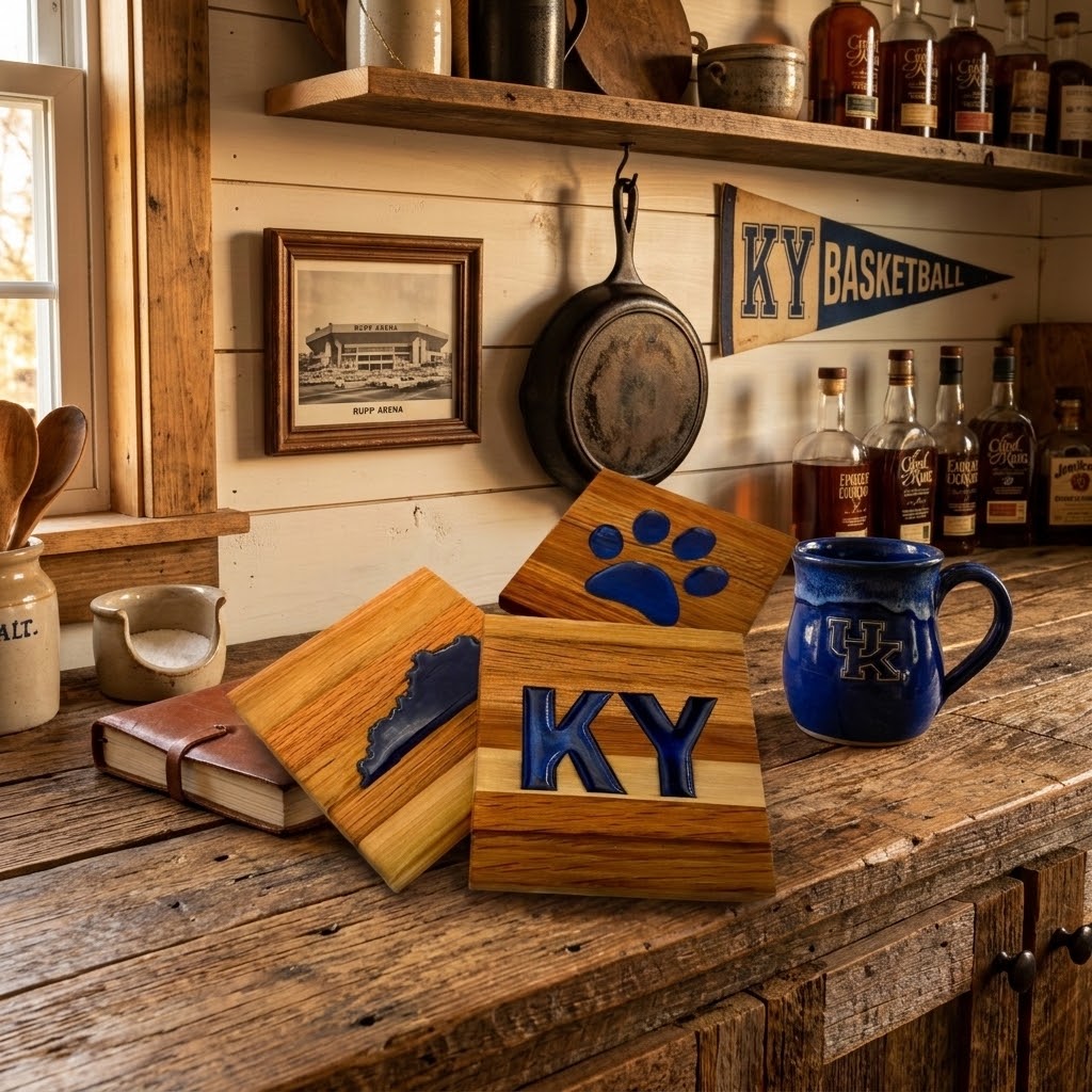 Handcrafted Reclaimed Tobacco Stick Drink Coaster with Kentucky Themed  Epoxy Inlay