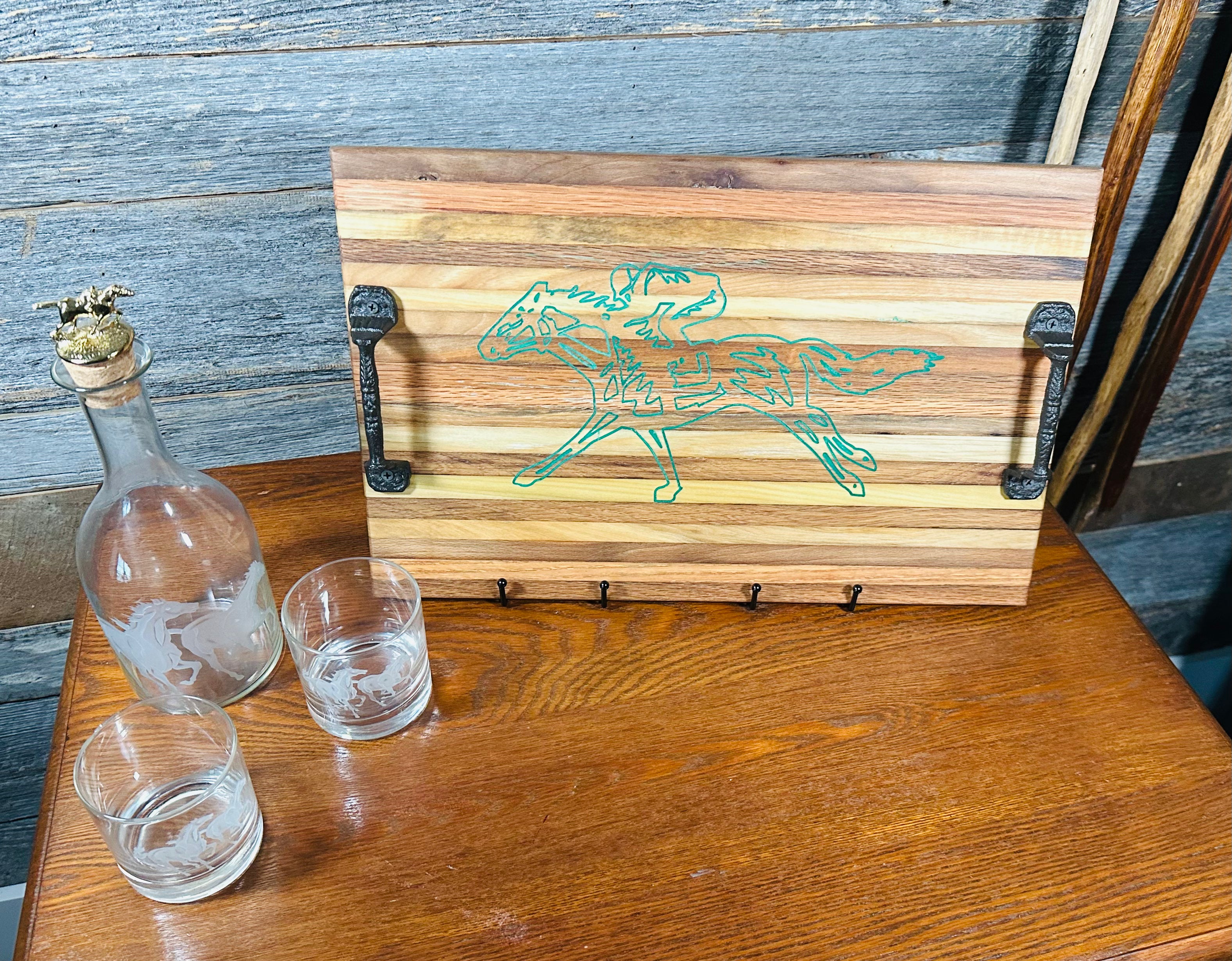 Handcrafted Tobacco Stick Tray with Inlaid Racehorse and Jockey Design