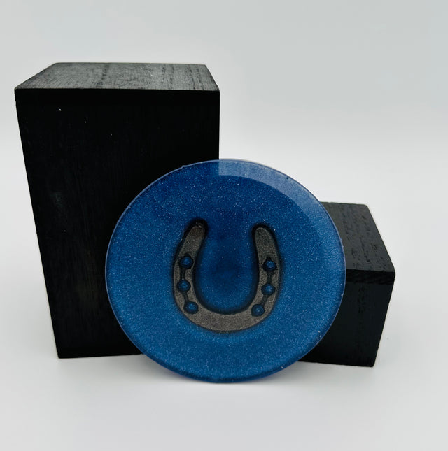 Handcrafted Resin Coasters with Horseshoe inlay, Set of Four