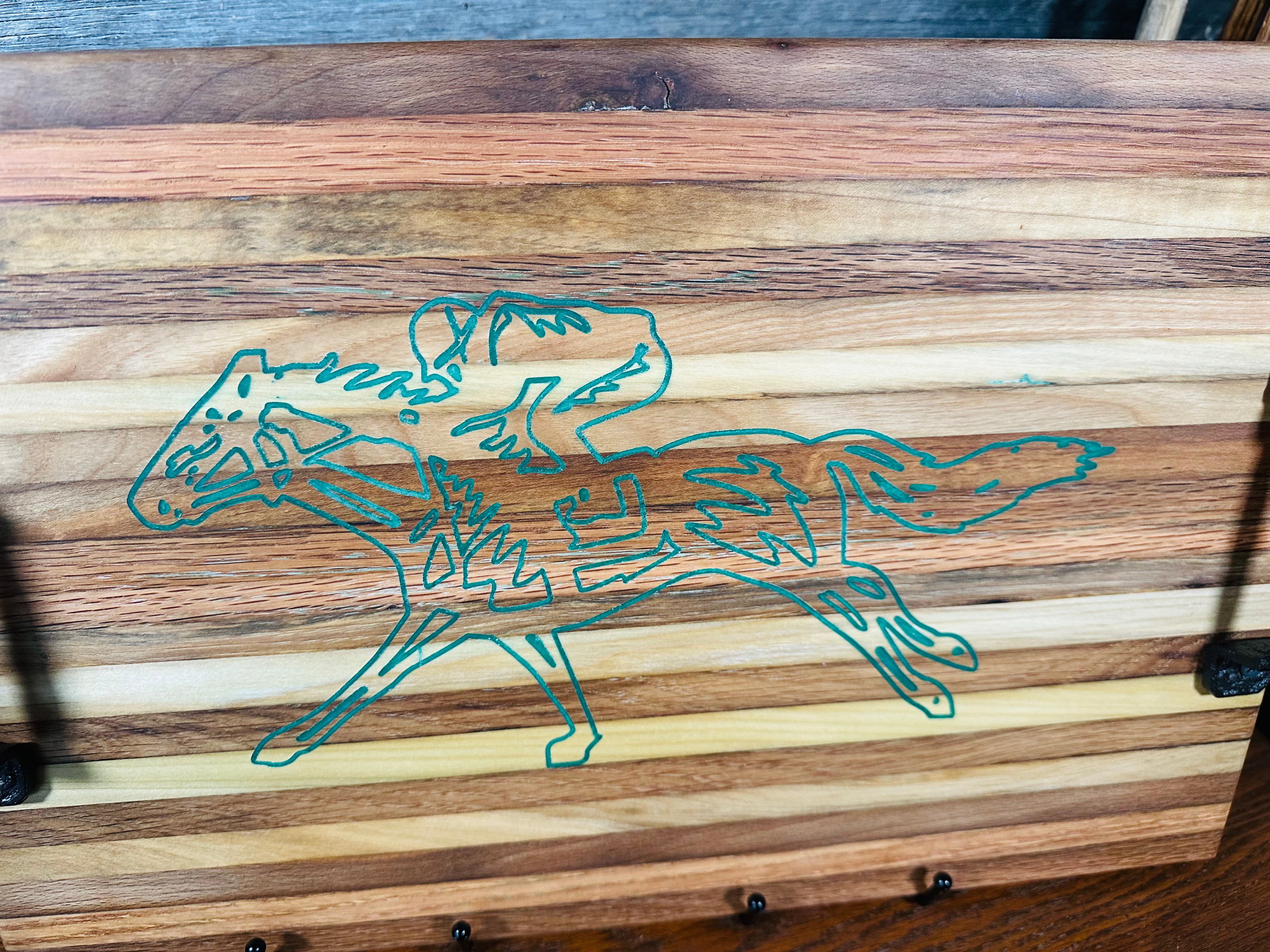 Handcrafted Tobacco Stick Tray with Inlaid Racehorse and Jockey Design