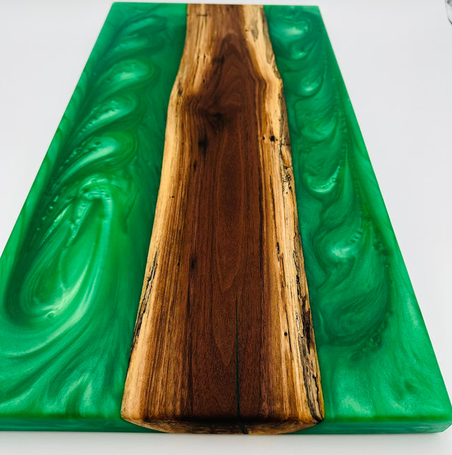 Black Walnut & Green Resin River Charcuterie Board