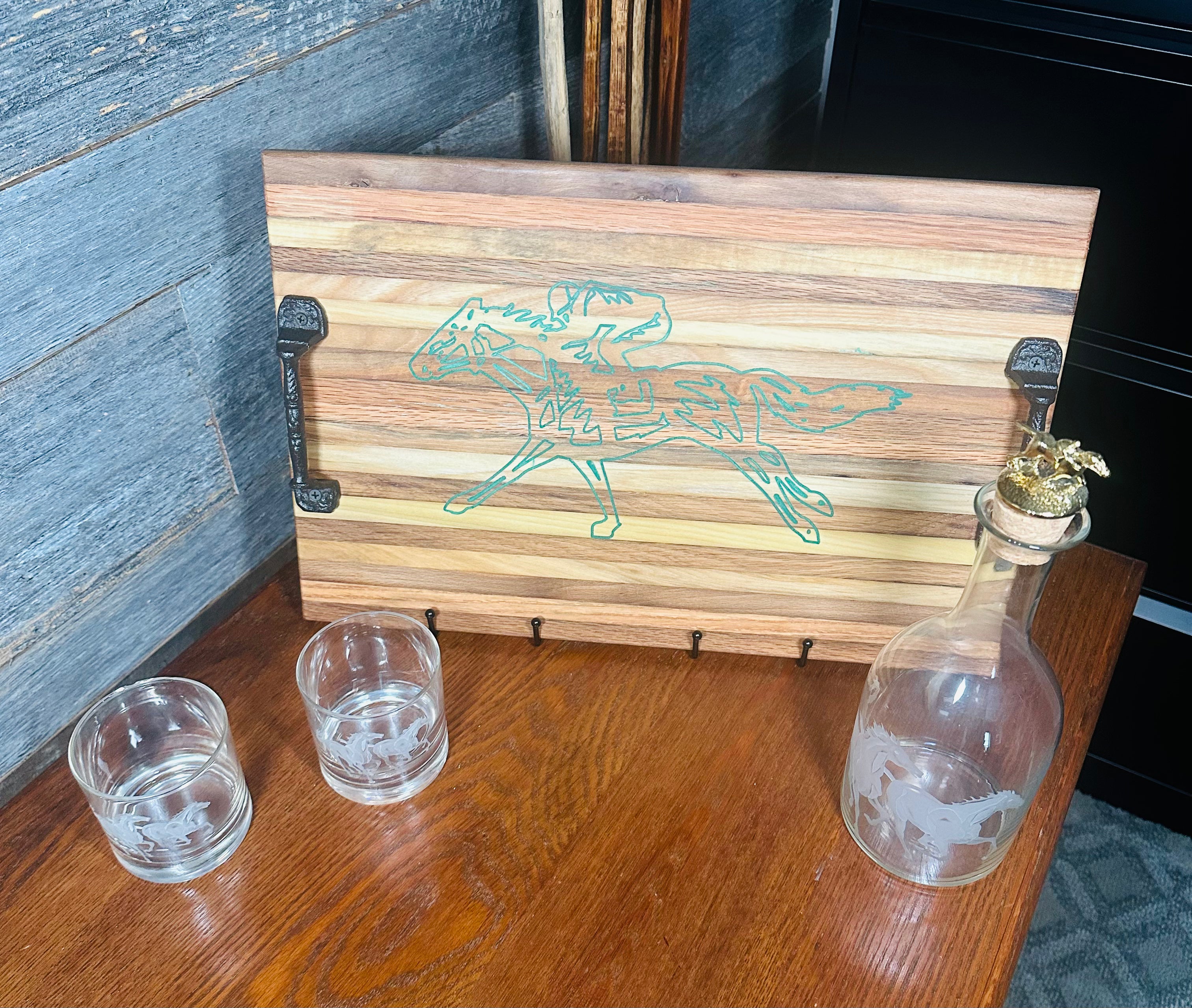 Handcrafted Tobacco Stick Tray with Inlaid Racehorse and Jockey Design