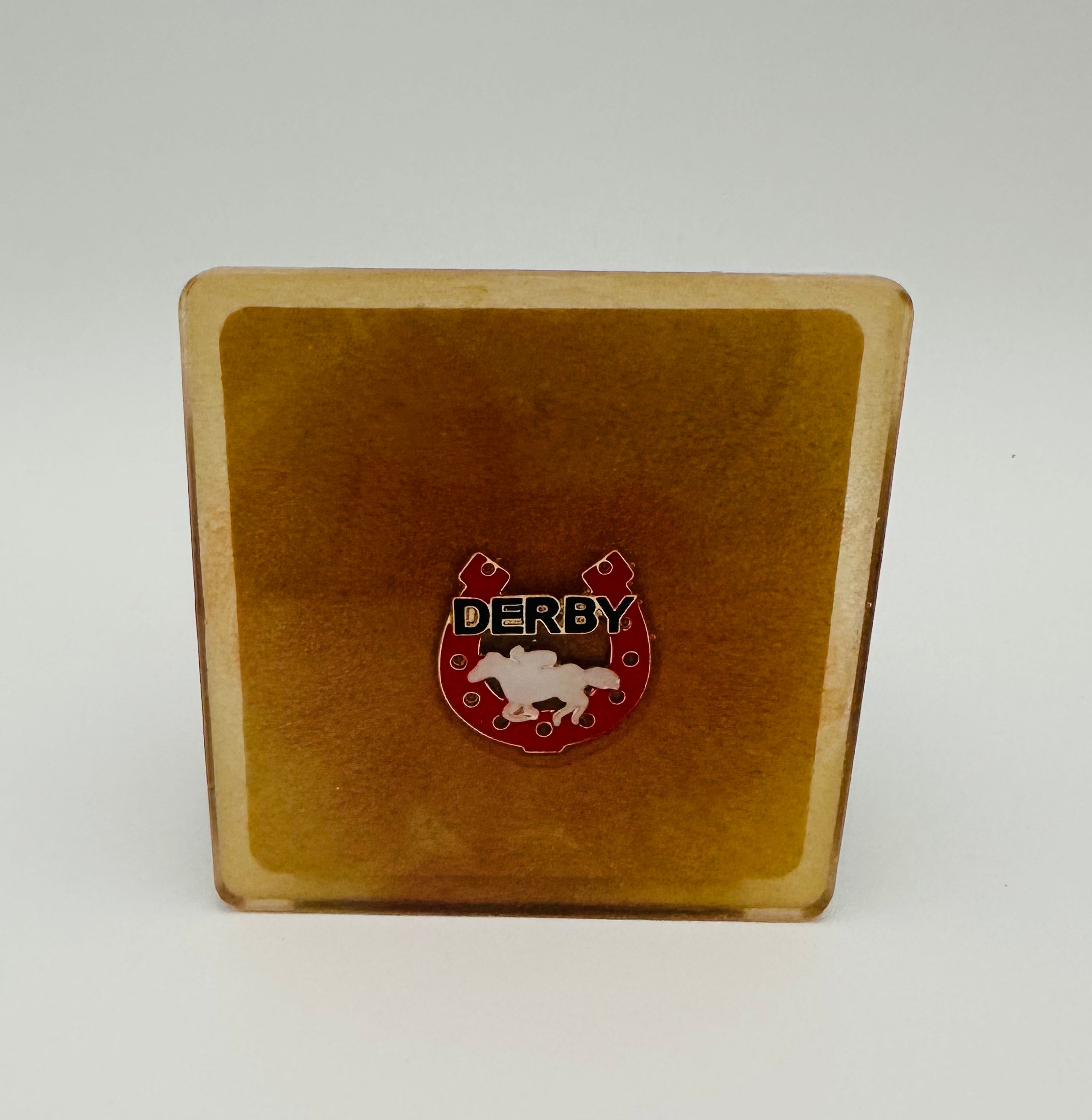 Handcrafted Gold Resin Coasters with Derby Pin Inlay, Set of 4