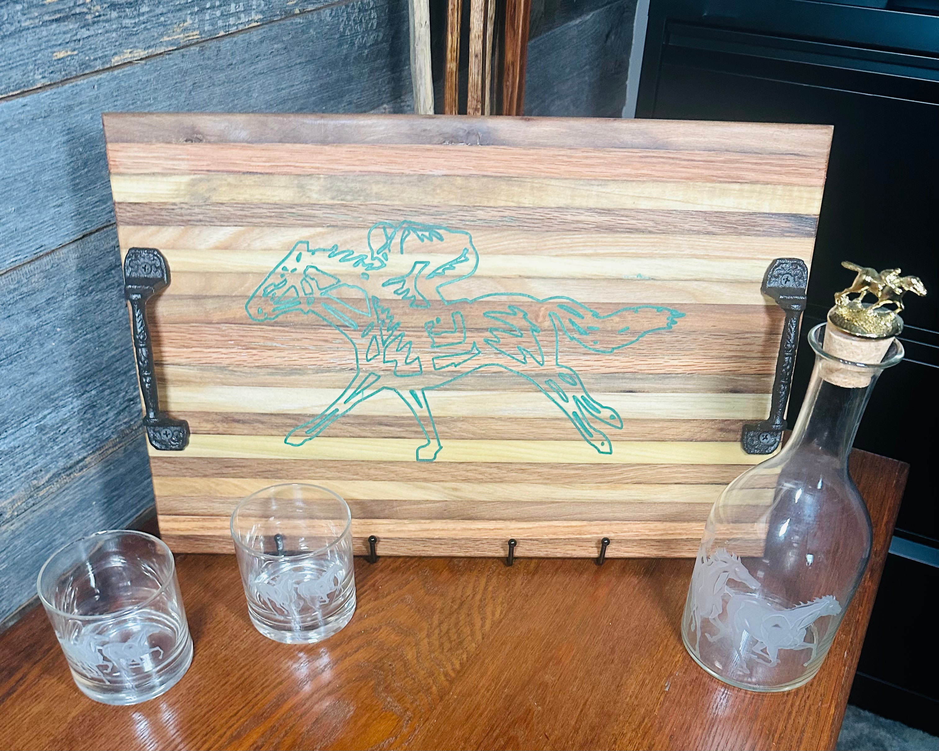 Handcrafted Tobacco Stick Tray with Inlaid Racehorse and Jockey Design