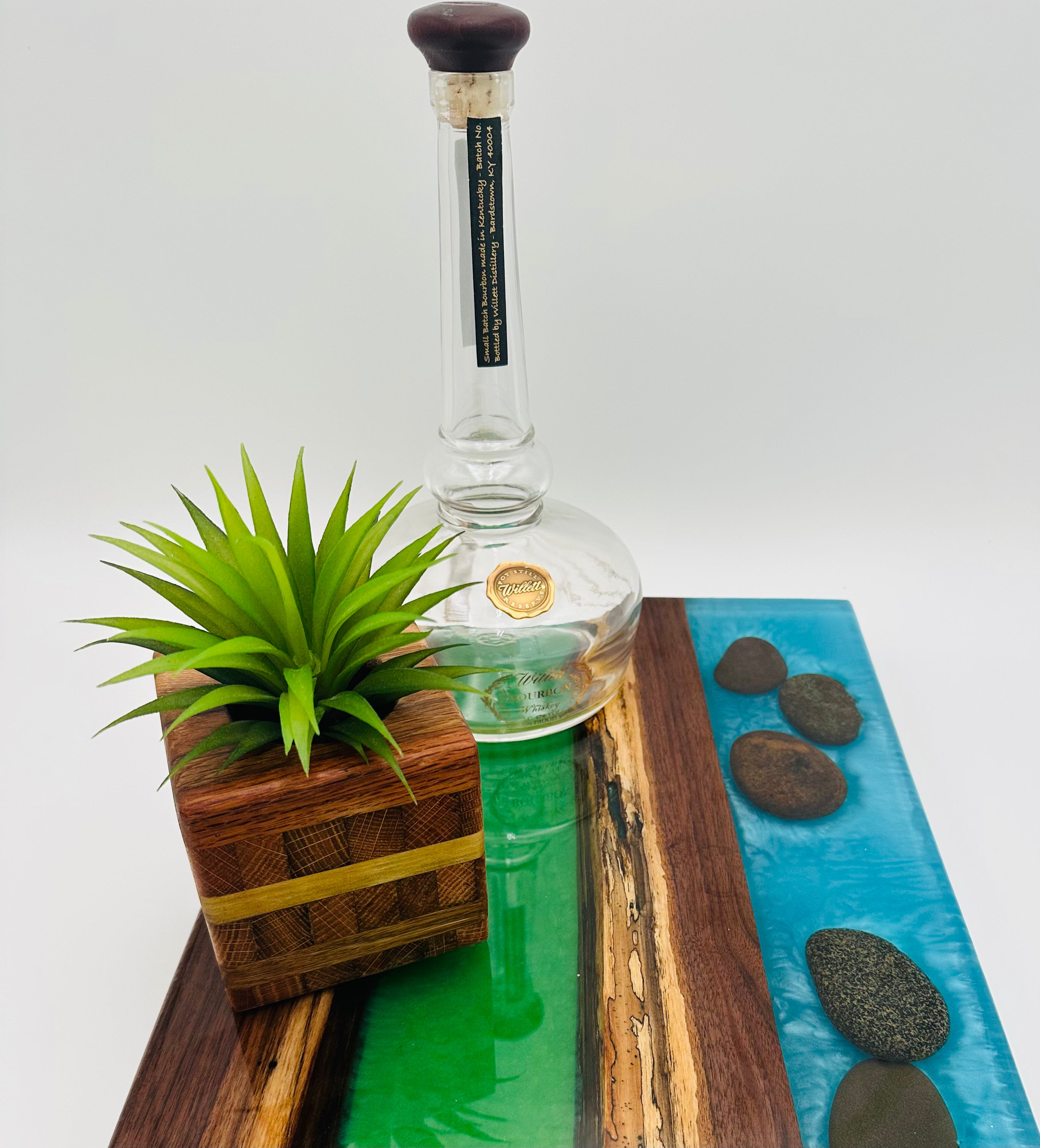 Handcrafted Black Walnut Charcuterie Board with Green and Blue Inlaid with Stones