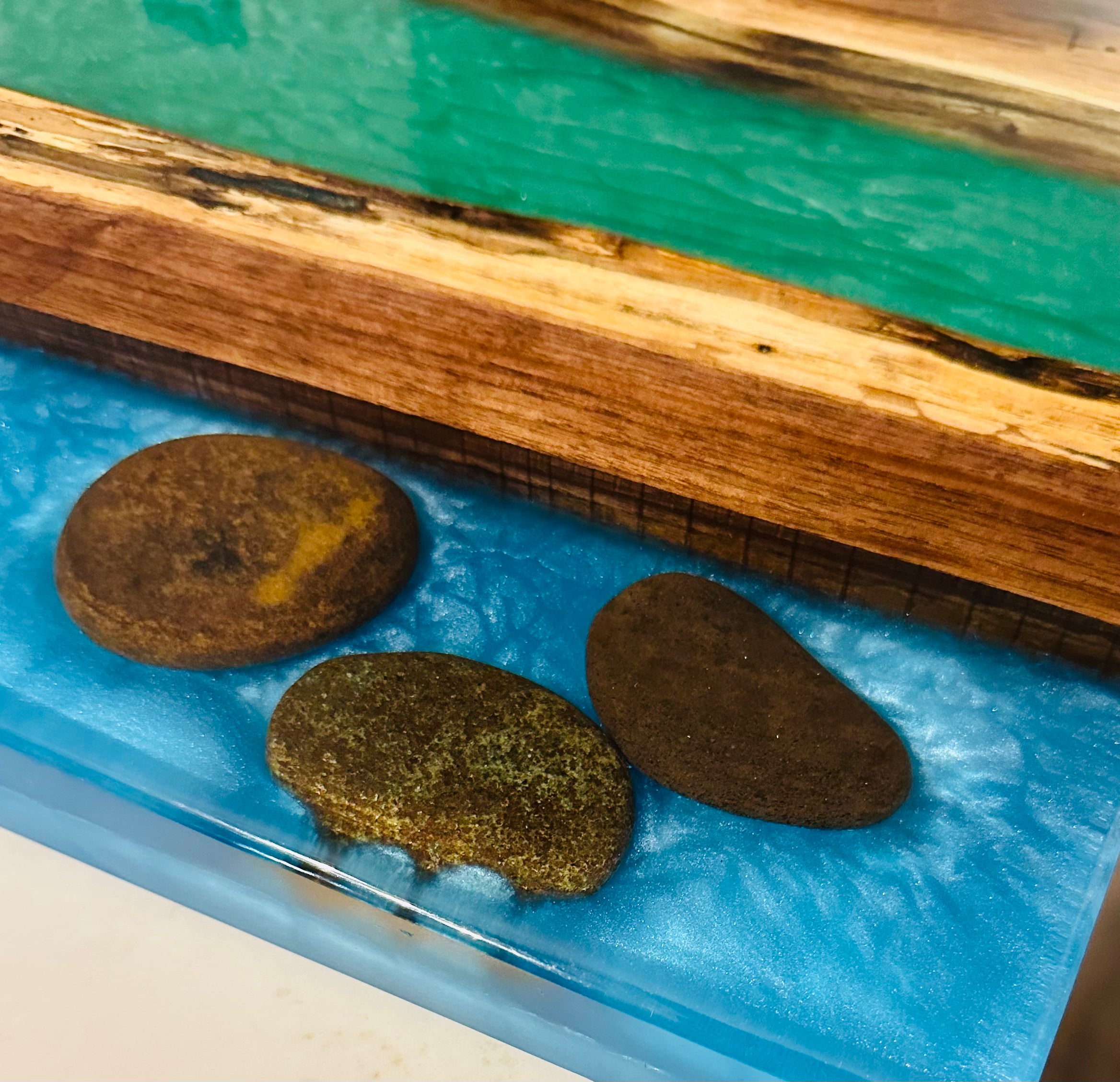 Handcrafted Black Walnut Charcuterie Board with Green and Blue Inlaid with Stones