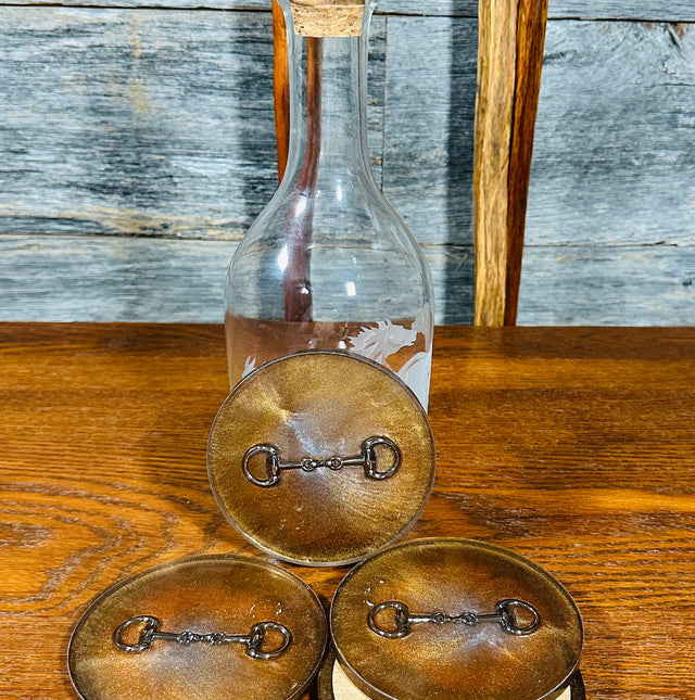 Handcrafted Resin Coasters with Bridle Bit Inlay, Set of 4