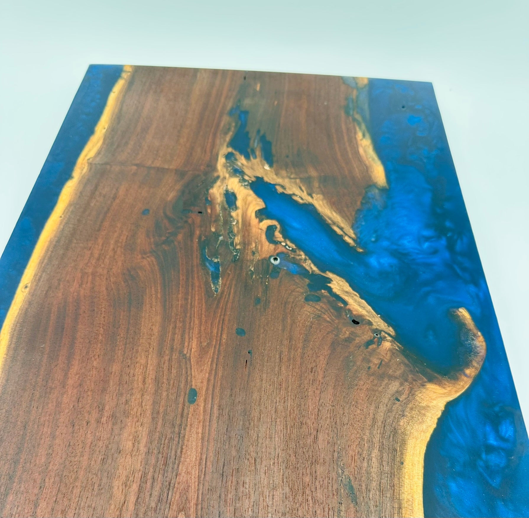 Handcrafted Black Walnut Charcuterie Board with Black and Blue Resin both sides with Feet