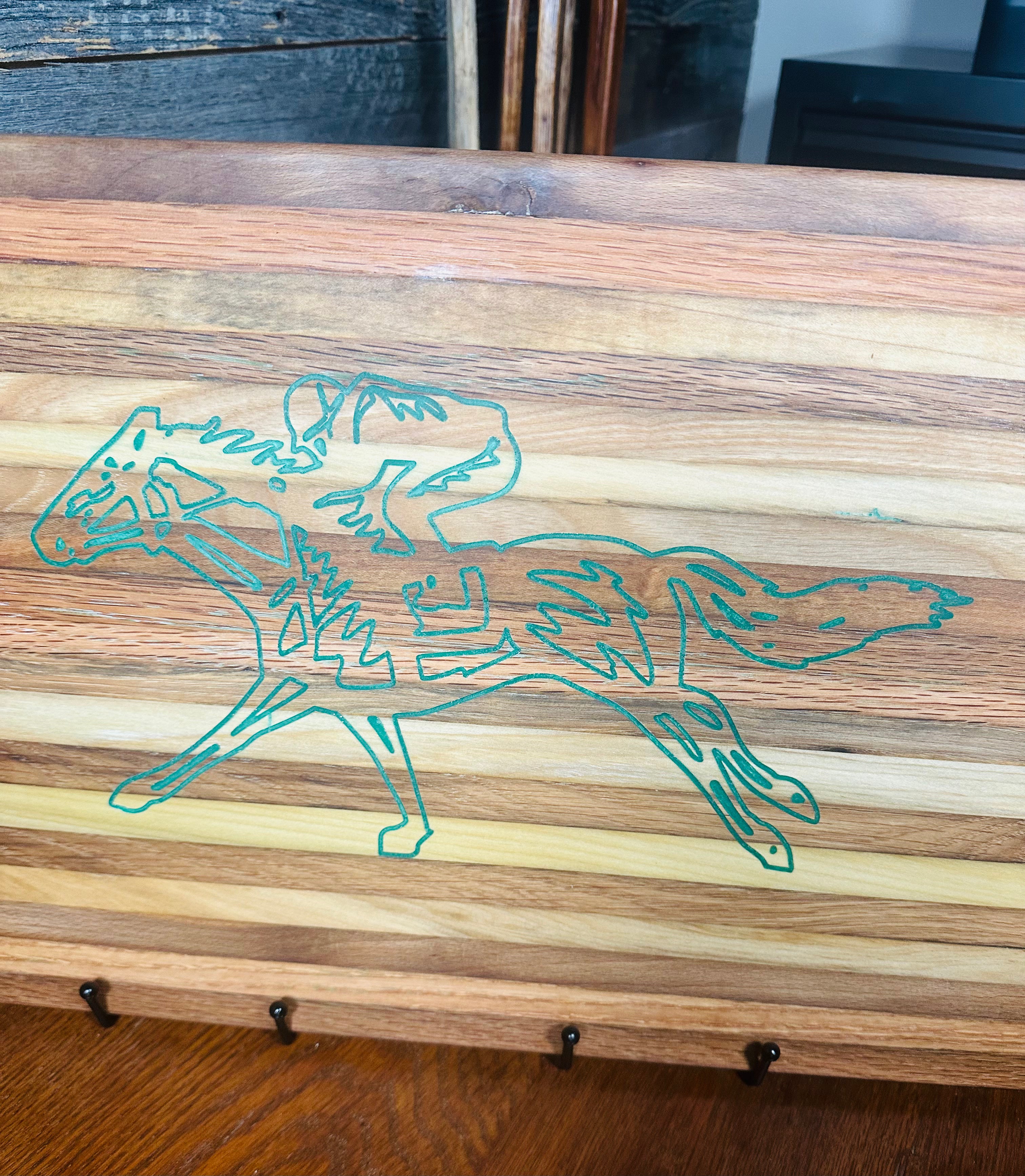 Handcrafted Tobacco Stick Tray with Inlaid Racehorse and Jockey Design