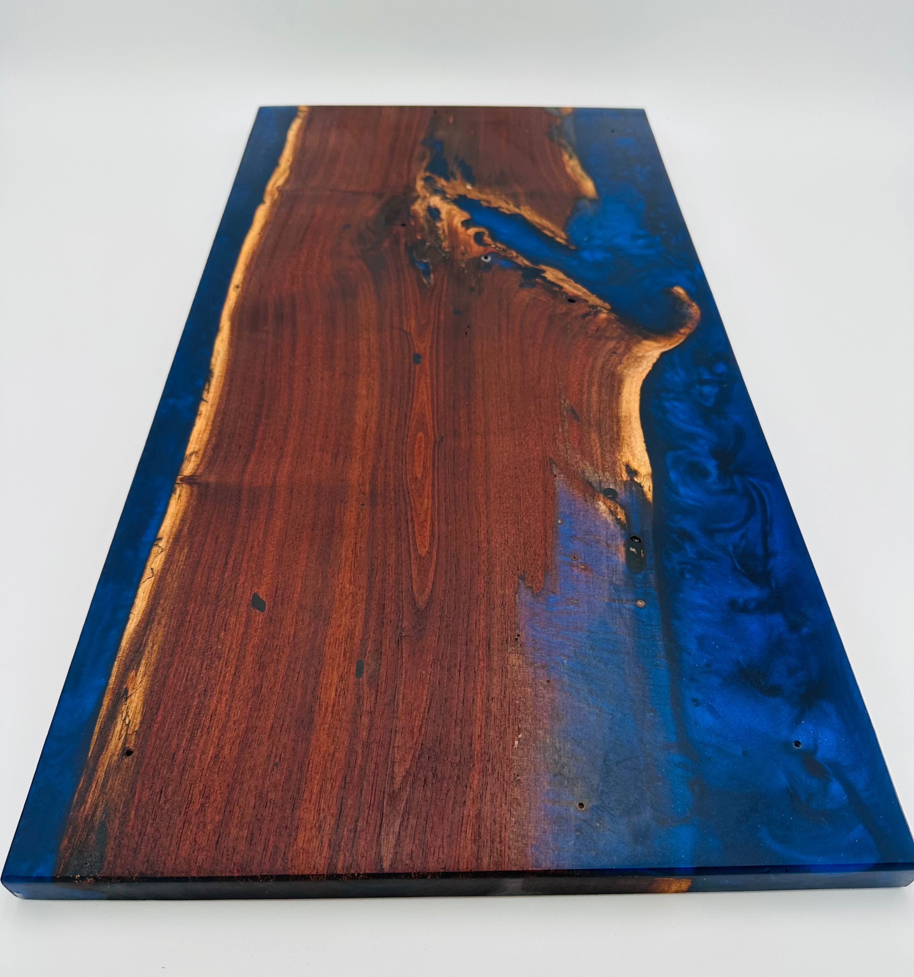 Handcrafted Black Walnut Charcuterie Board with Black and Blue Resin both sides with Feet