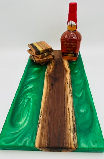 Black Walnut & Green Resin River Charcuterie Board