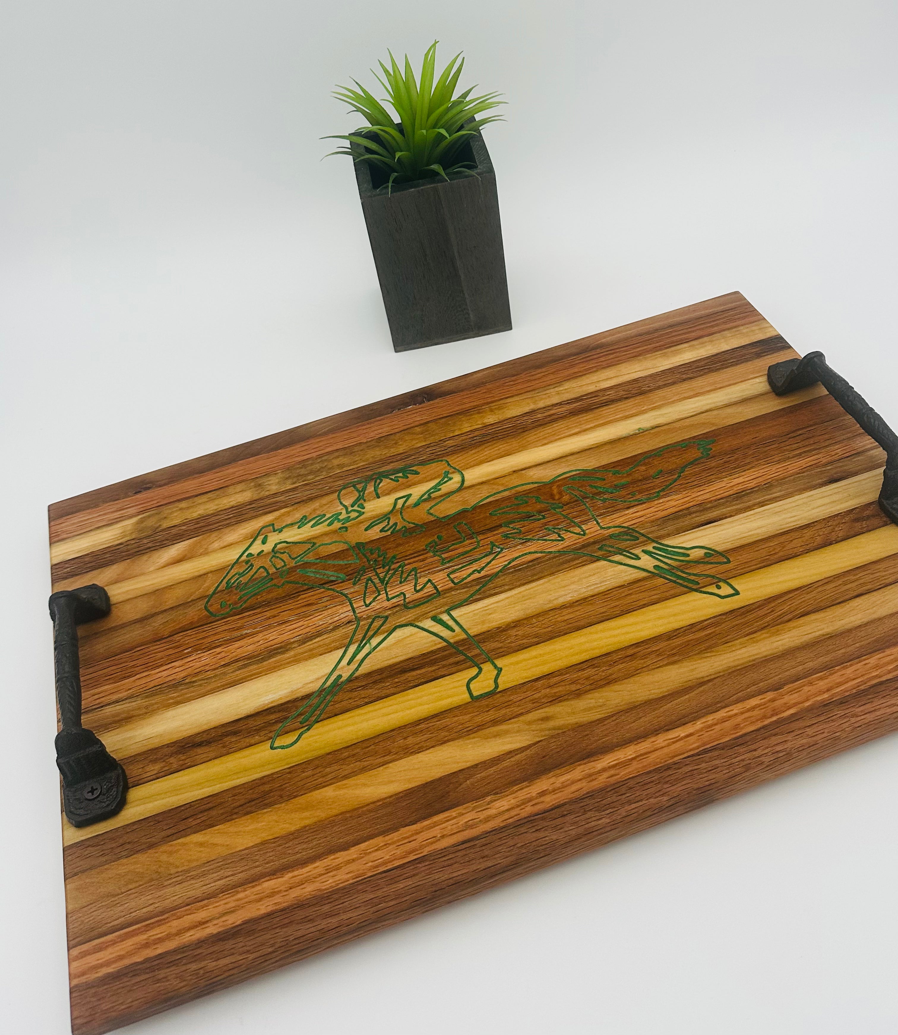 Handcrafted Tobacco Stick Tray with Inlaid Racehorse and Jockey Design