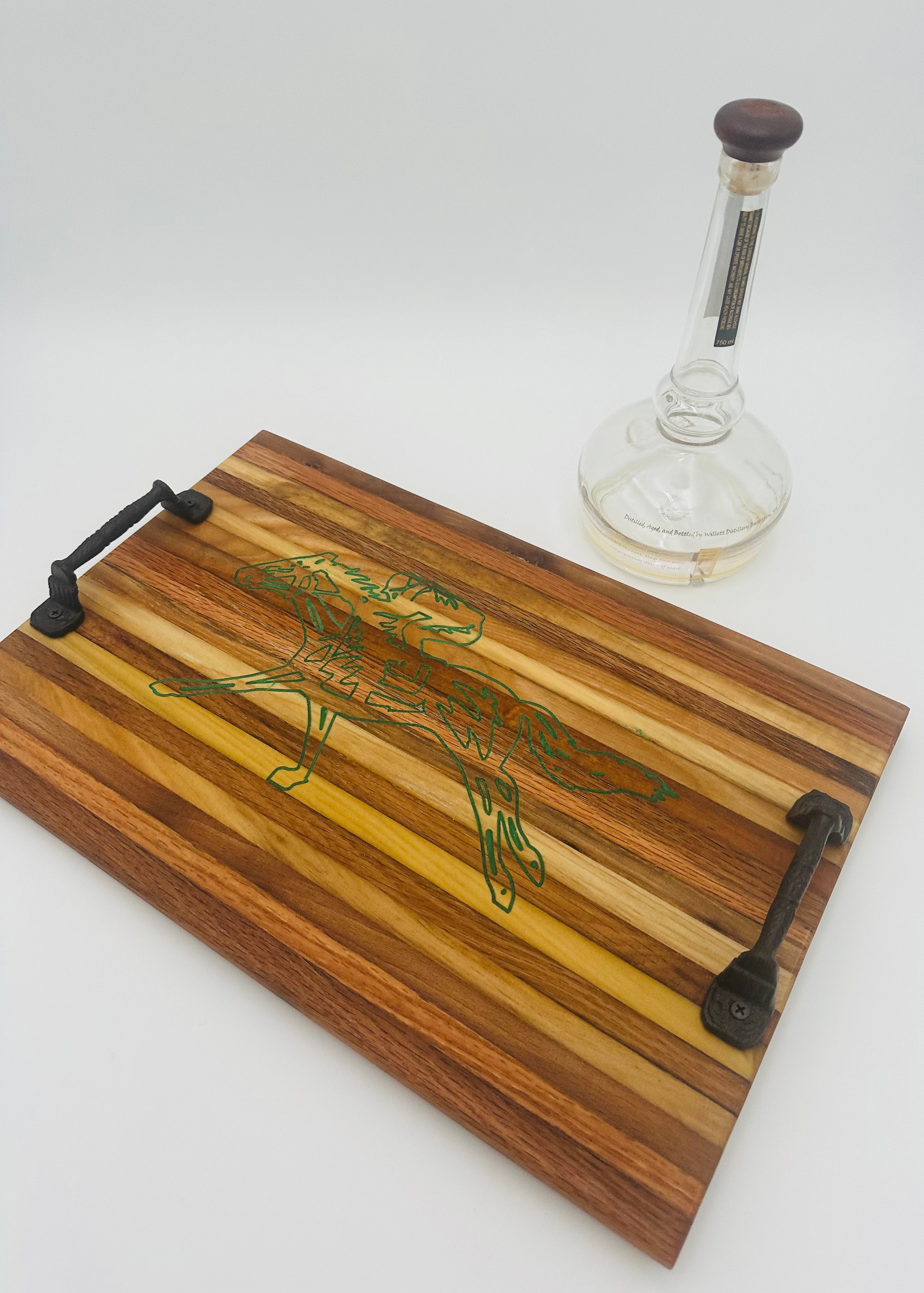 Handcrafted Tobacco Stick Tray with Inlaid Racehorse and Jockey Design