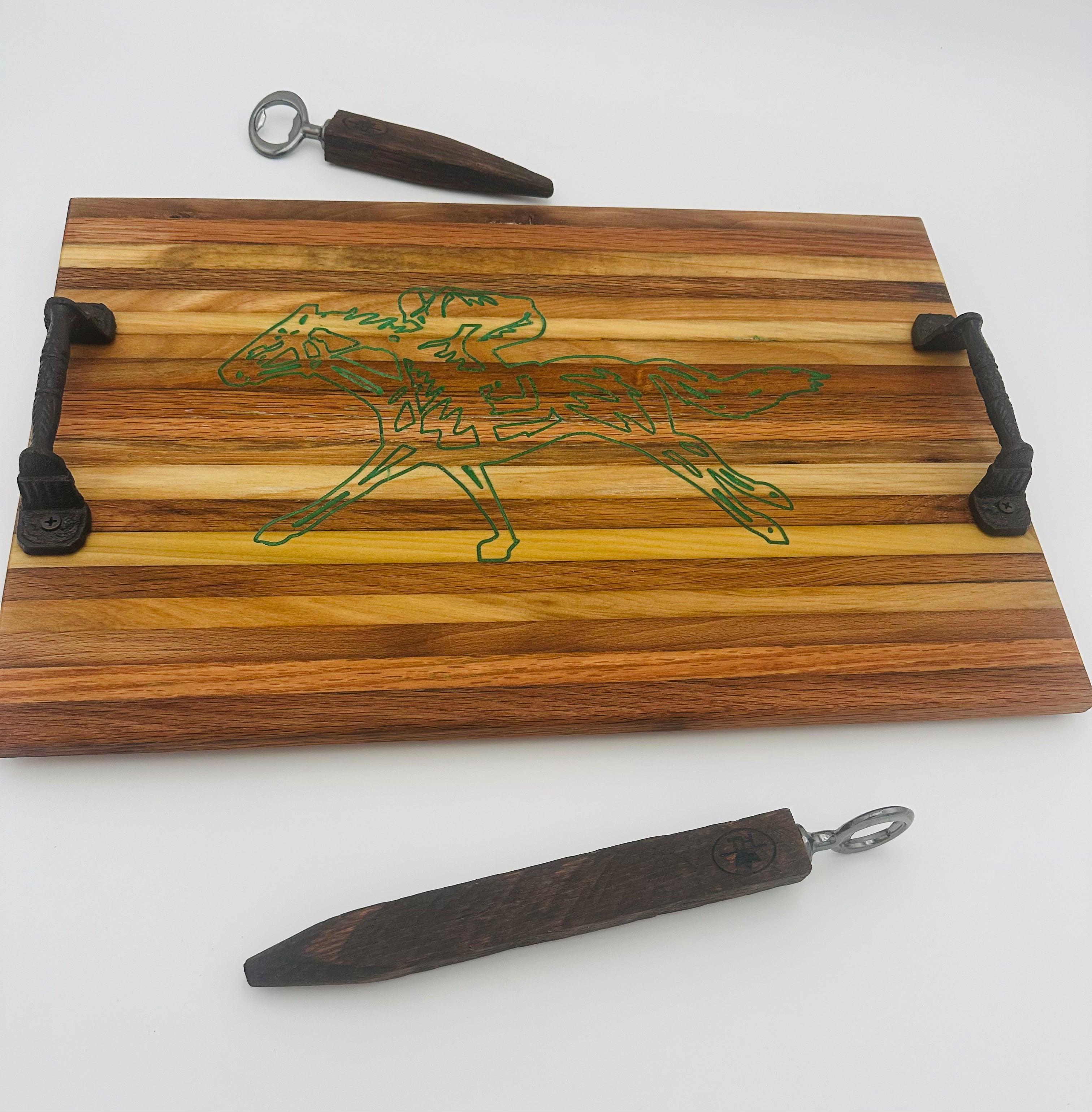 Handcrafted Tobacco Stick Tray with Inlaid Racehorse and Jockey Design