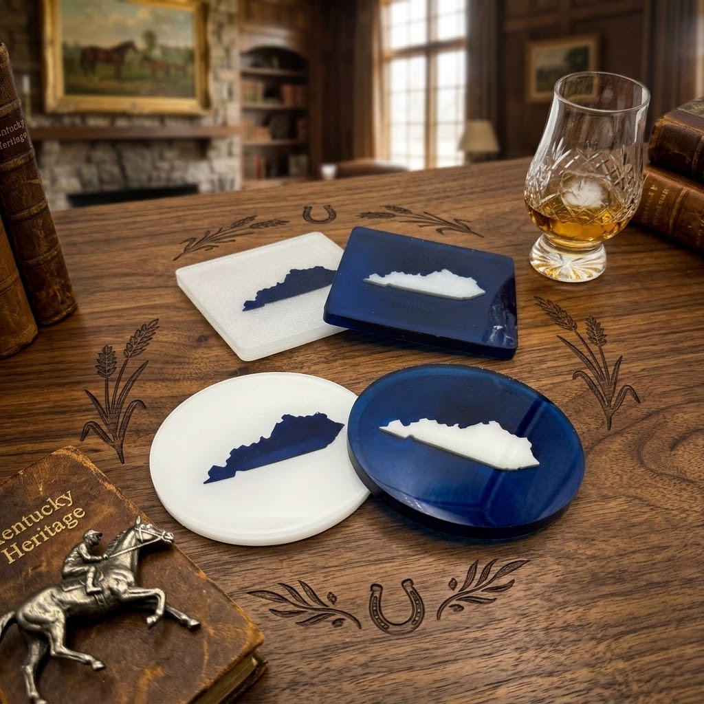 Handcrafted Kentucky State Resin Coaster Sets (Round & Square Options) Set of Four