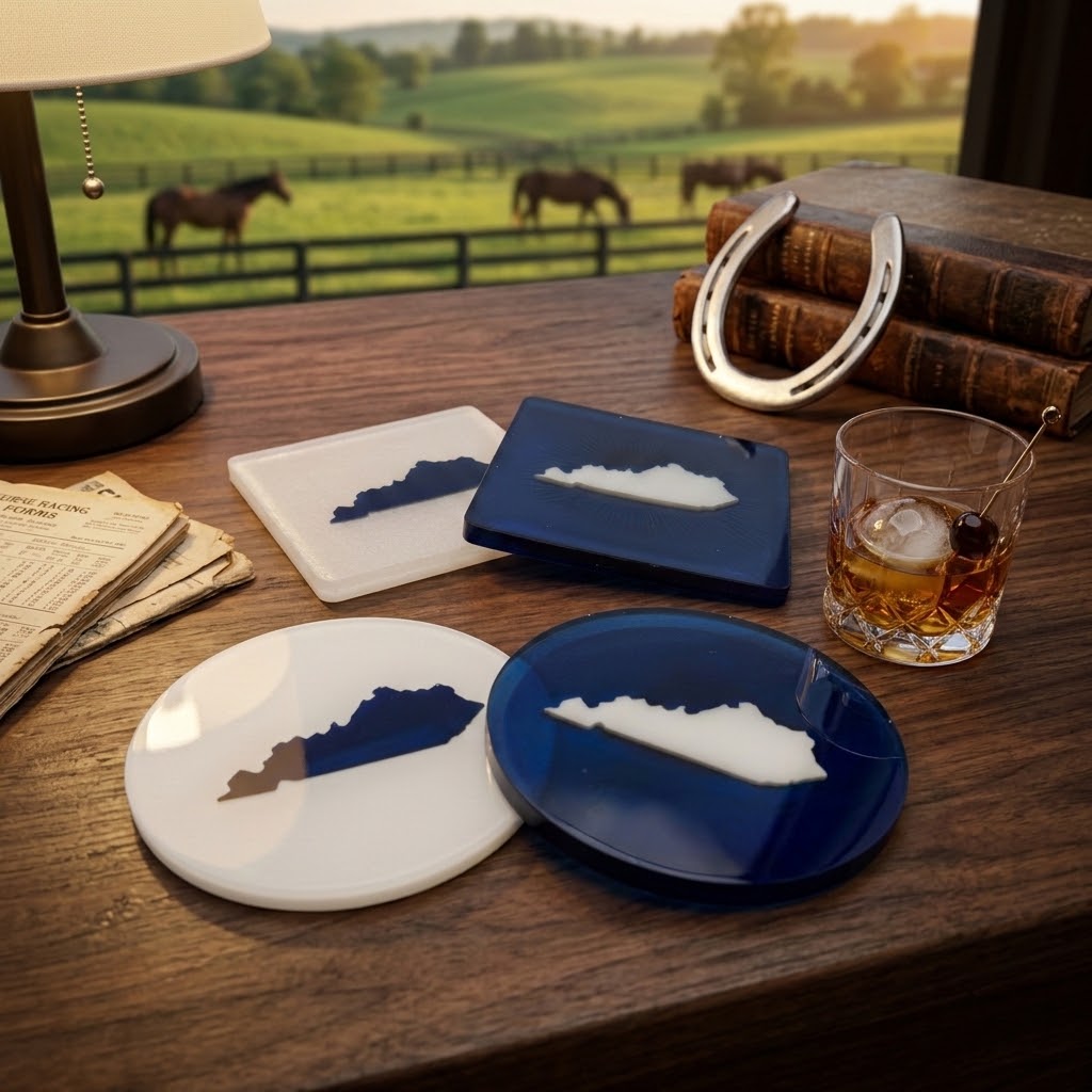 Handcrafted Kentucky State Resin Coaster Sets (Round & Square Options) Set of Four