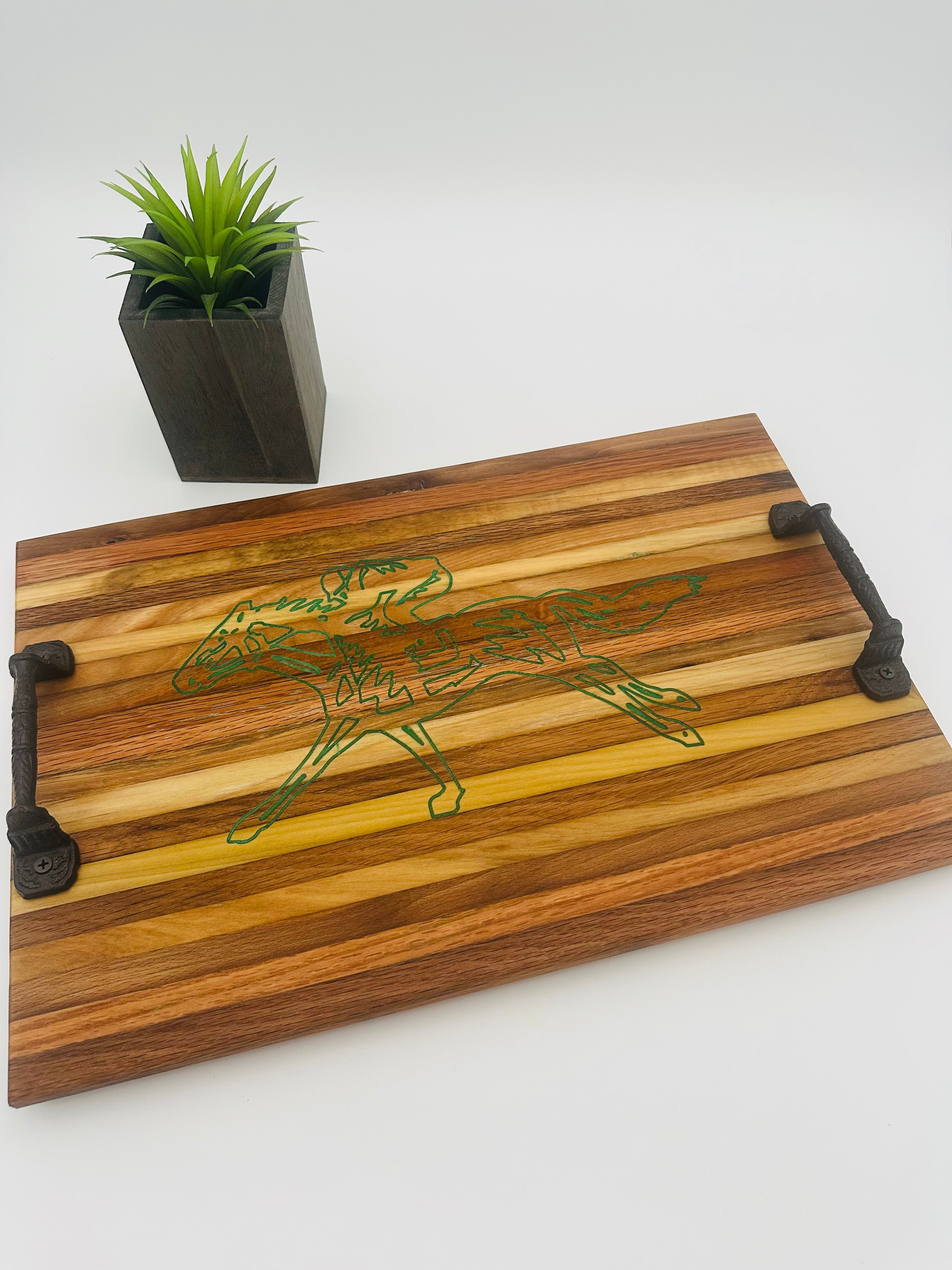 Handcrafted Tobacco Stick Tray with Inlaid Racehorse and Jockey Design