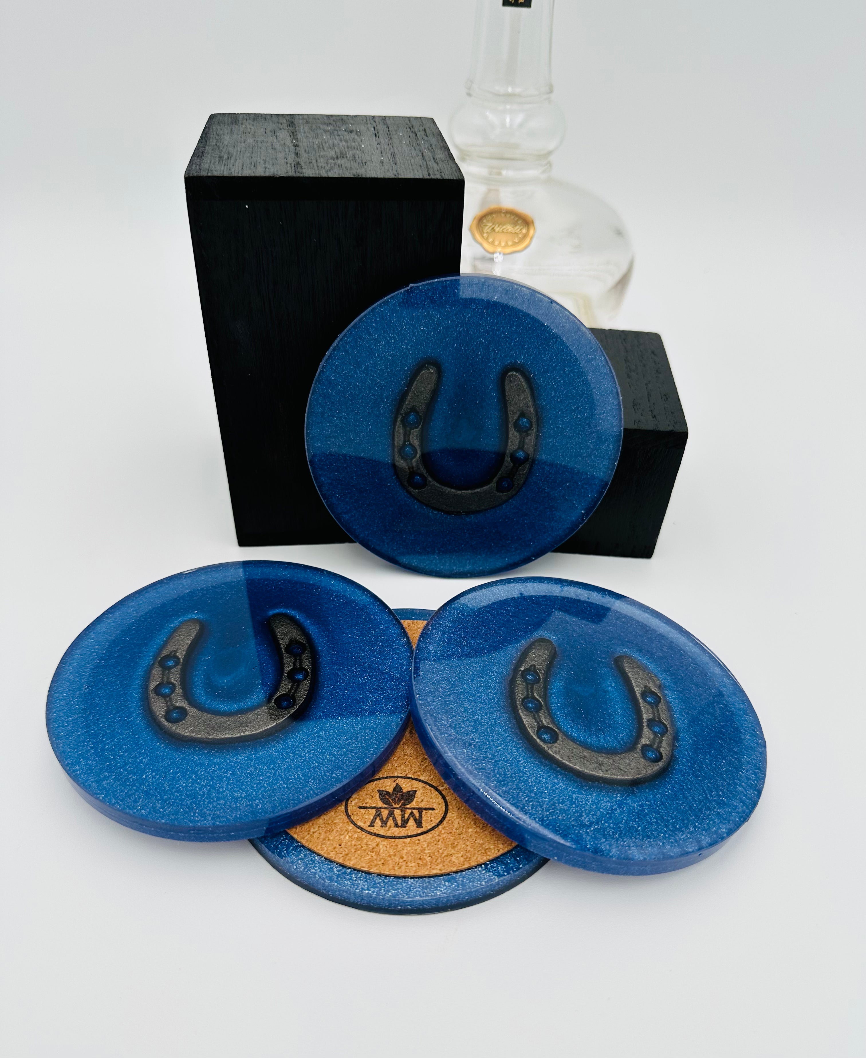 Handcrafted Resin Coasters with Horseshoe inlay, Set of Four