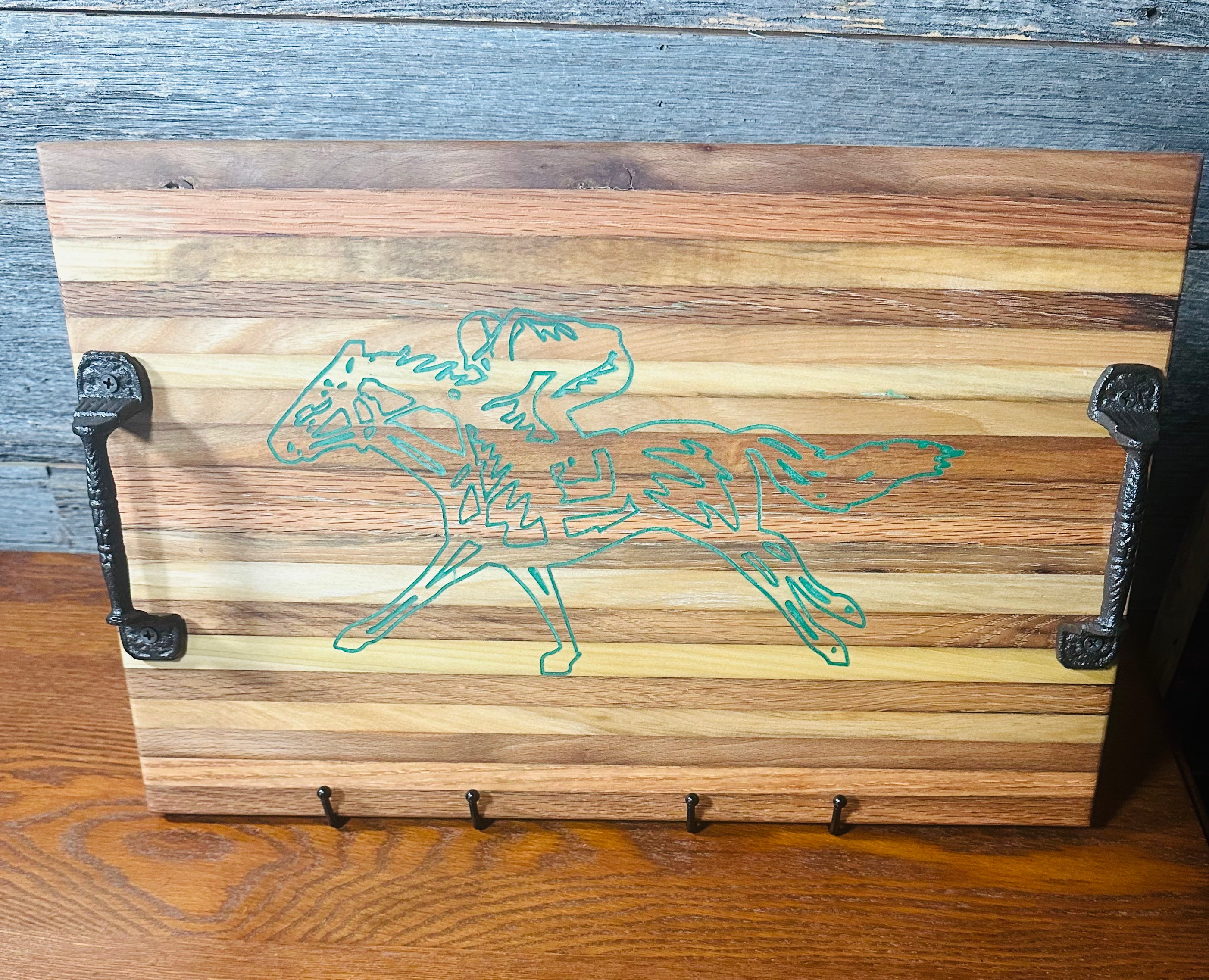 Handcrafted Tobacco Stick Tray with Inlaid Racehorse and Jockey Design