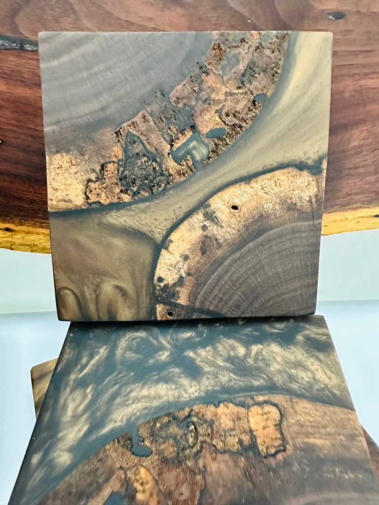 End Grain Black Walnut and Resin Coasters - Set of 4