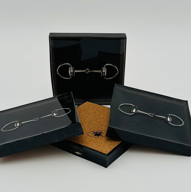 Handcrafted Black Resin Coasters with Silver Bridle Bit Inlay, Set of 4