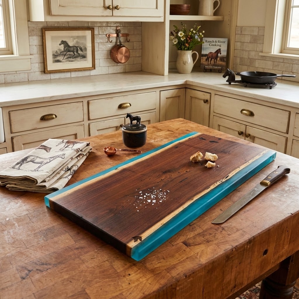 Handcrafted Live Edge Black Walnut & Turquoise Resin Charcuterie Board