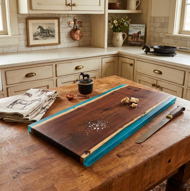 Handcrafted Live Edge Black Walnut & Turquoise Resin Charcuterie Board