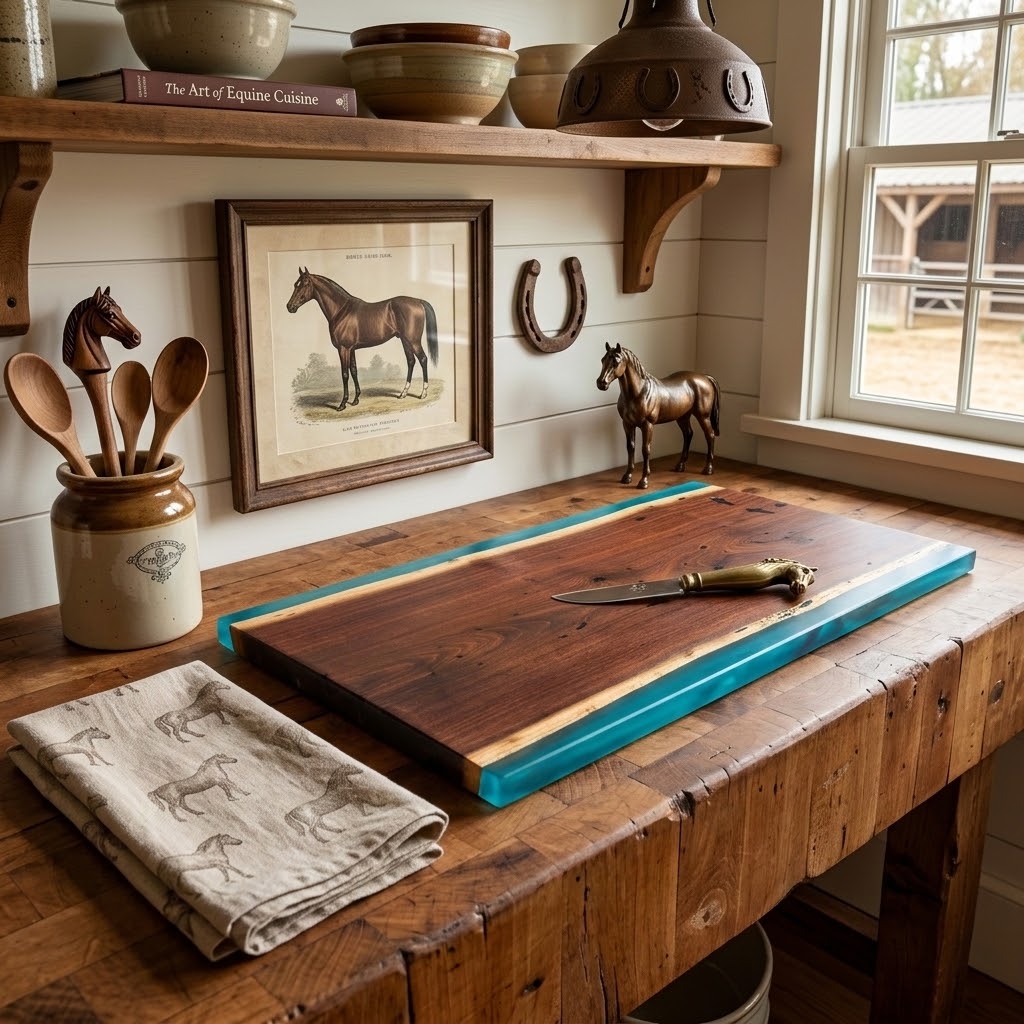 Handcrafted Live Edge Black Walnut & Turquoise Resin Charcuterie Board