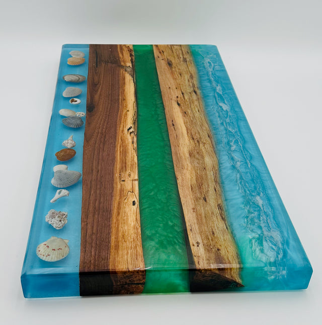 Handmade Resin Seashell Charcuterie Tray | Ocean, Land & Sky