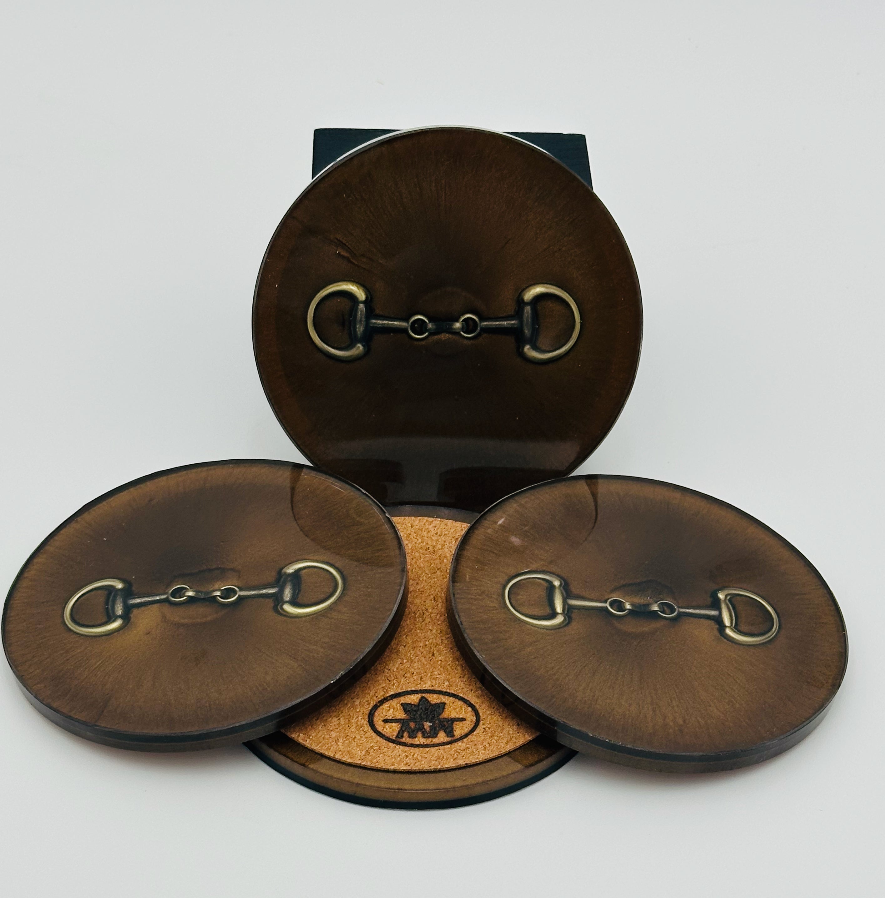 Handcrafted Bronze Resin Coasters with Bridle Bit Inlay, Set of 4