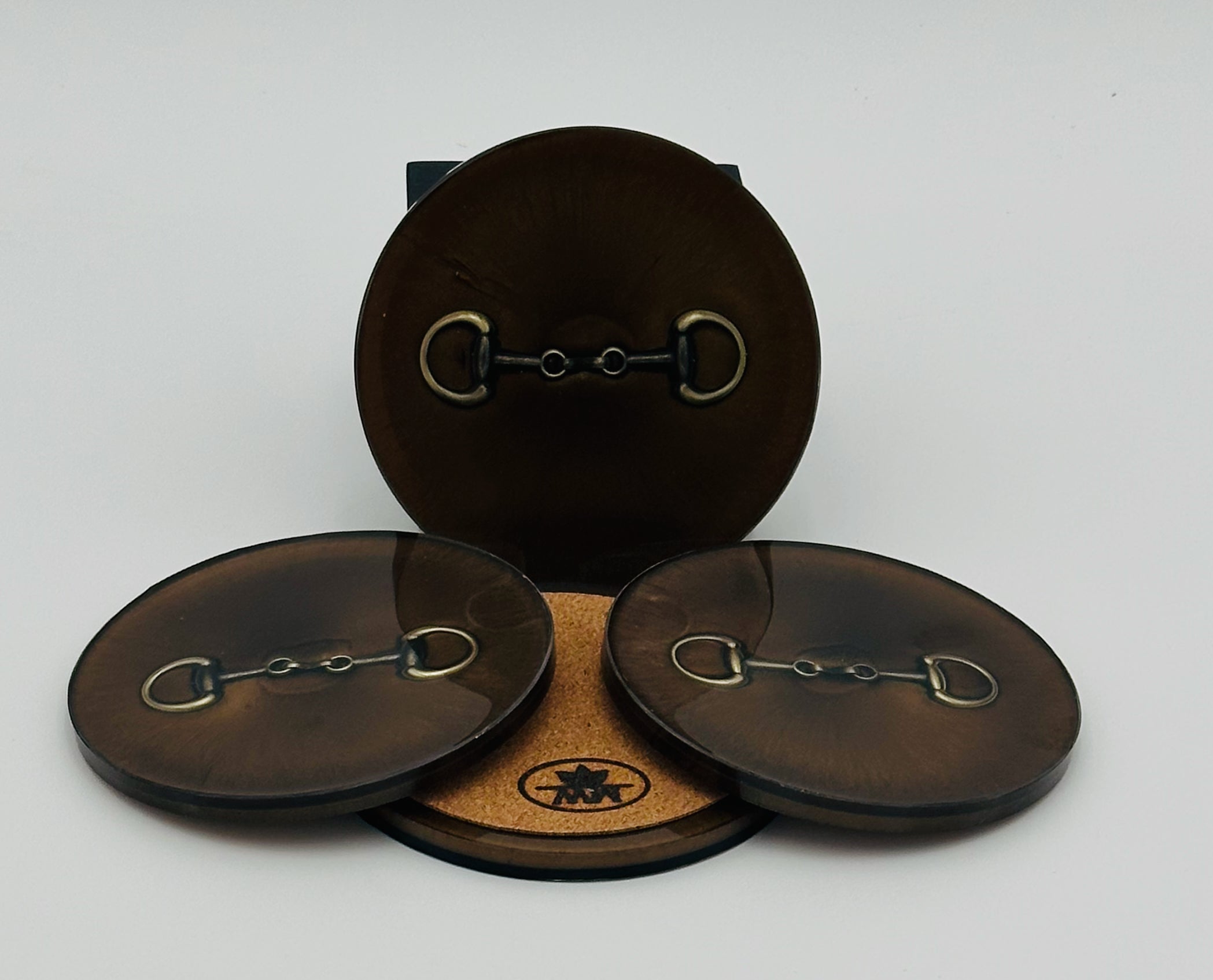 Handcrafted Bronze Resin Coasters with Bridle Bit Inlay, Set of 4