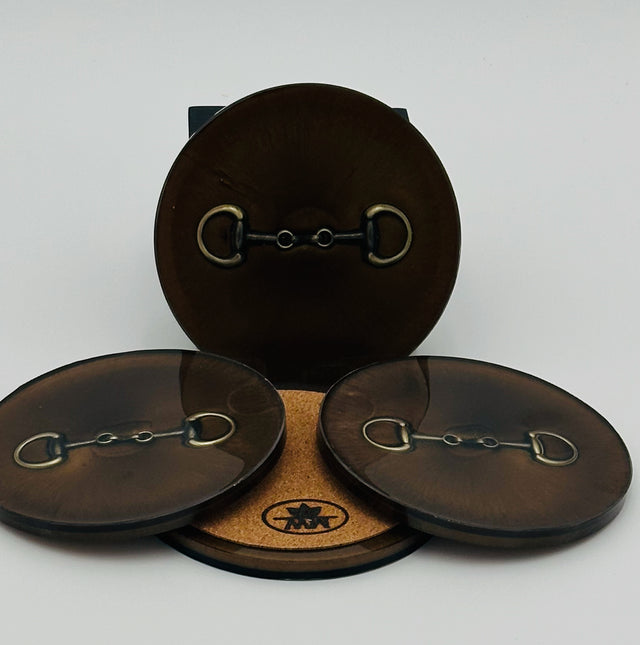 Handcrafted Bronze Resin Coasters with Bridle Bit Inlay, Set of 4