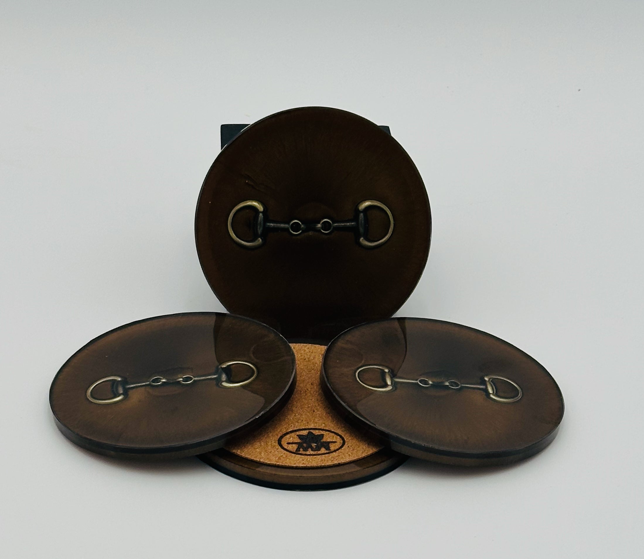 Handcrafted Bronze Resin Coasters with Bridle Bit Inlay, Set of 4