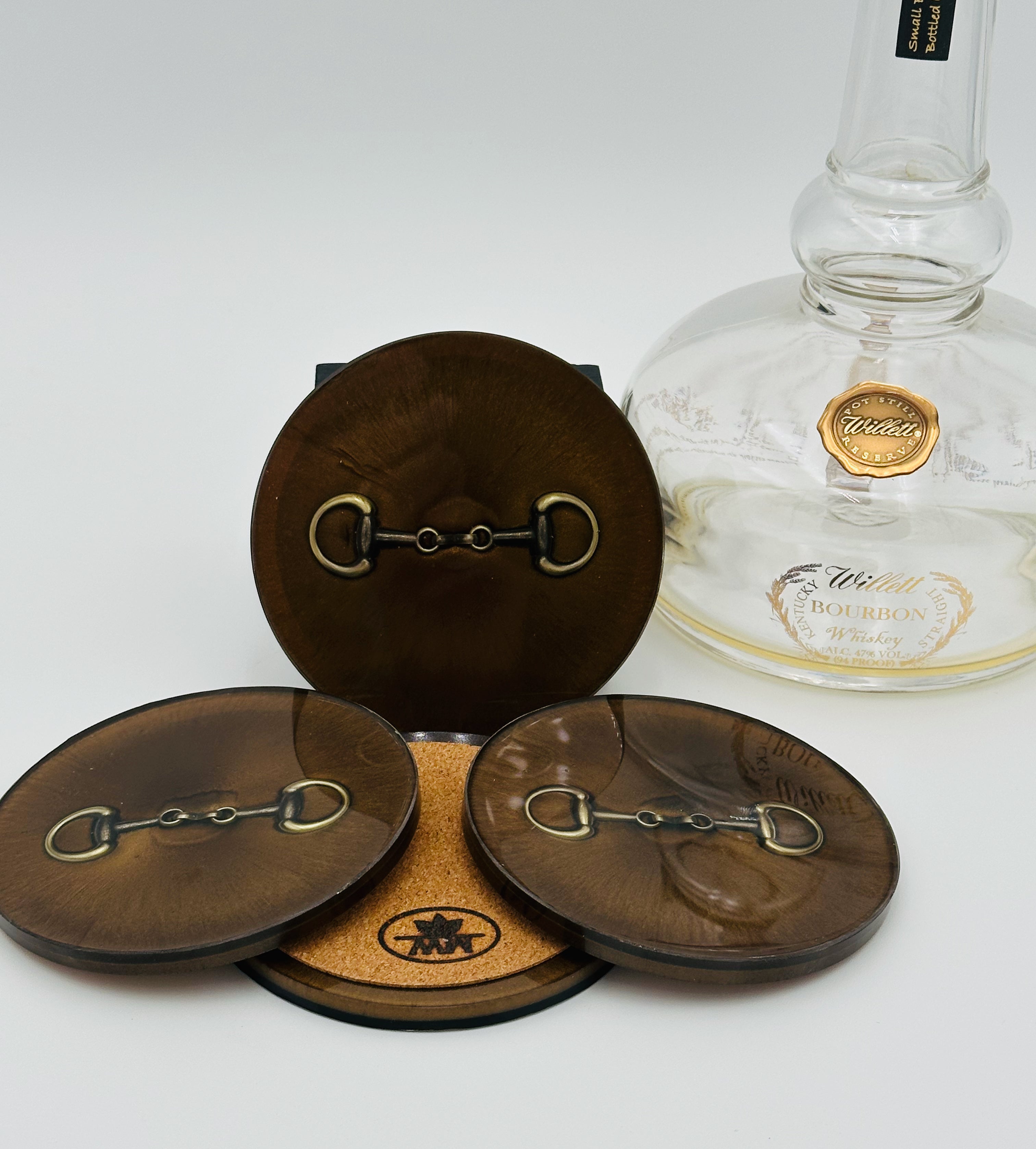 Handcrafted Bronze Resin Coasters with Bridle Bit Inlay, Set of 4