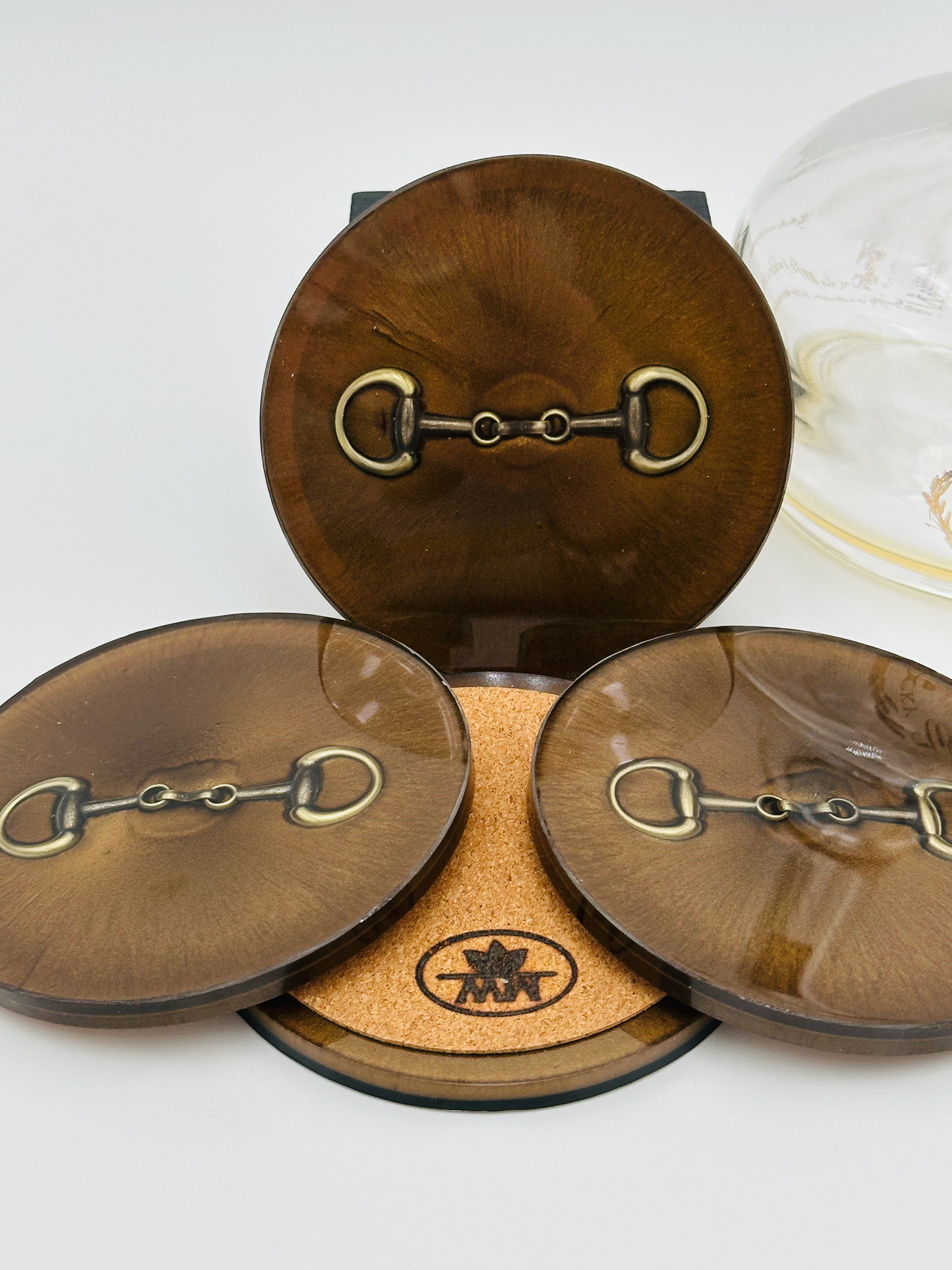 Handcrafted Bronze Resin Coasters with Bridle Bit Inlay, Set of 4