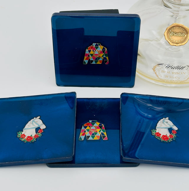 Handcrafted Resin Coasters with Jockey Silk and Horse Head inlay, Set of Four