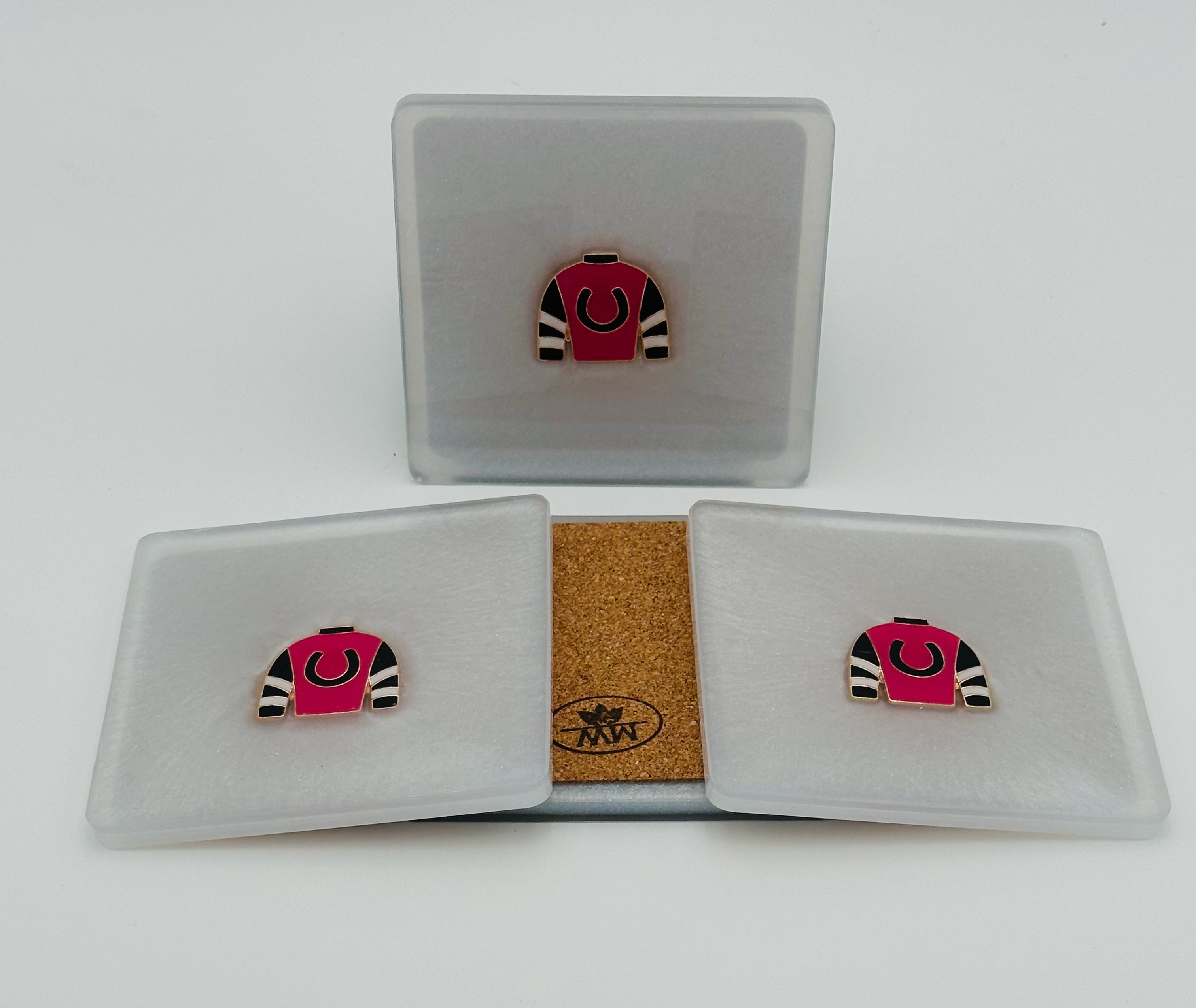 Handcrafted Resin Coasters with Jockey Silk inlay, Set of Four