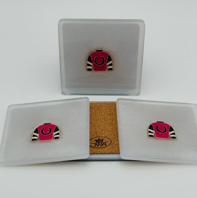 Handcrafted Resin Coasters with Jockey Silk inlay, Set of Four