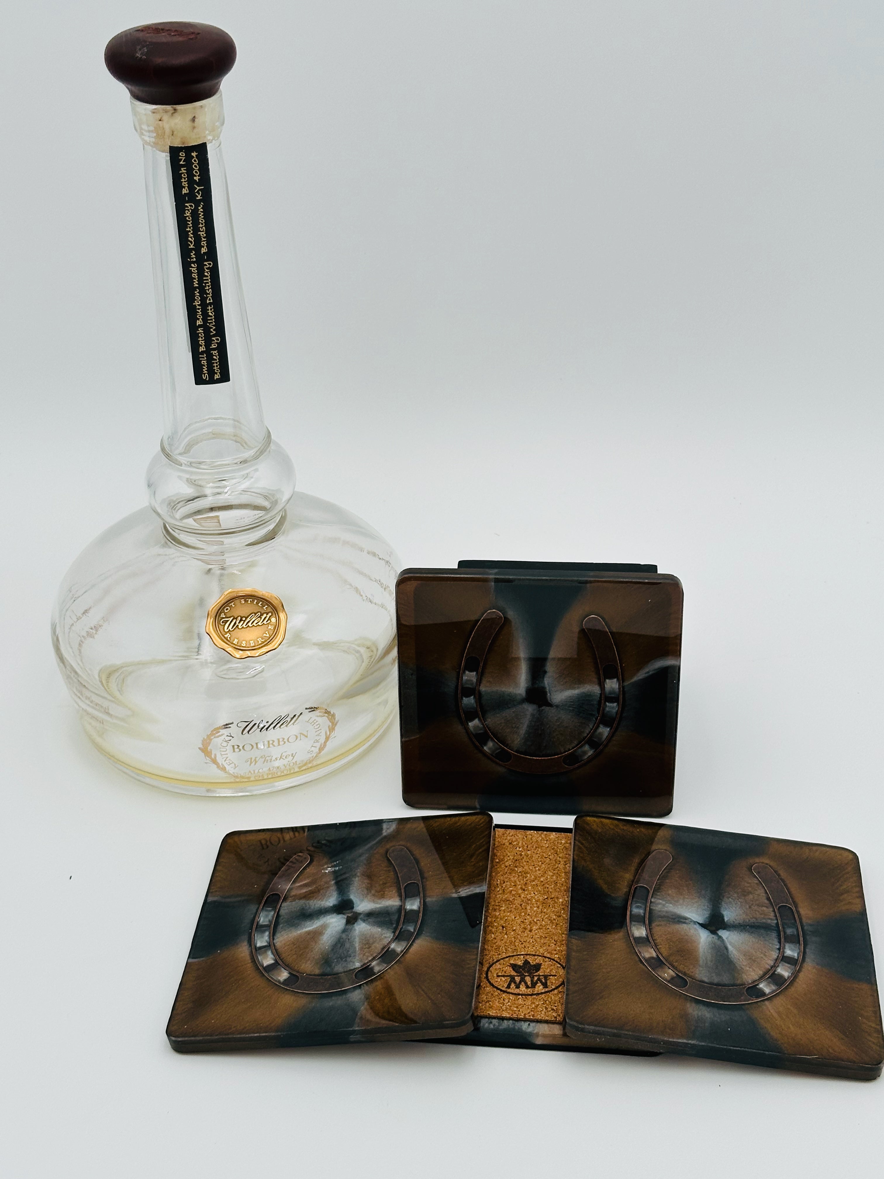 Handcrafted Resin Coasters with Horseshoe inlay, Set of Four