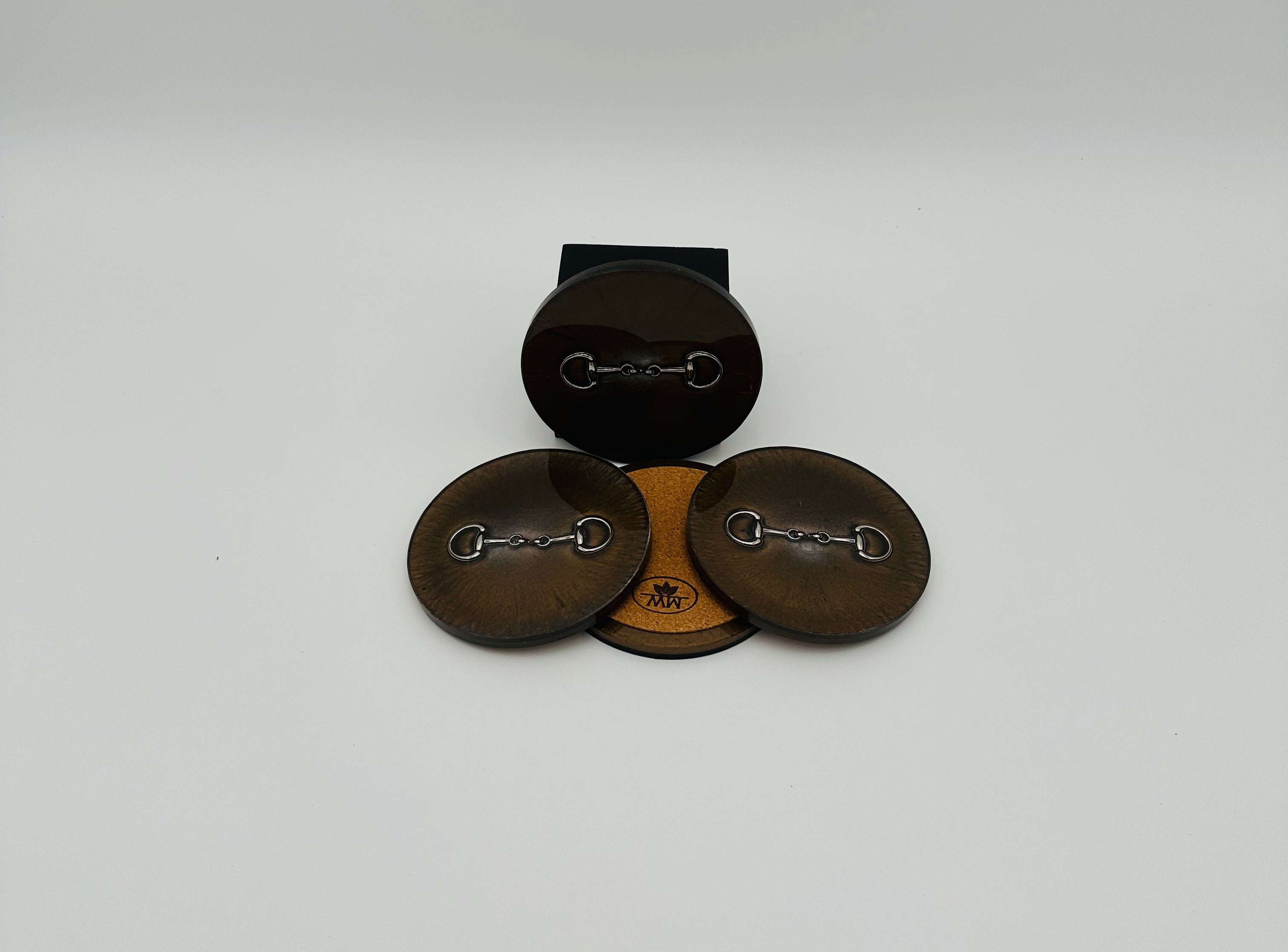 Handcrafted Bronze and Silver Resin Coasters with Silver Bridle Bit Inlay, Set of 4