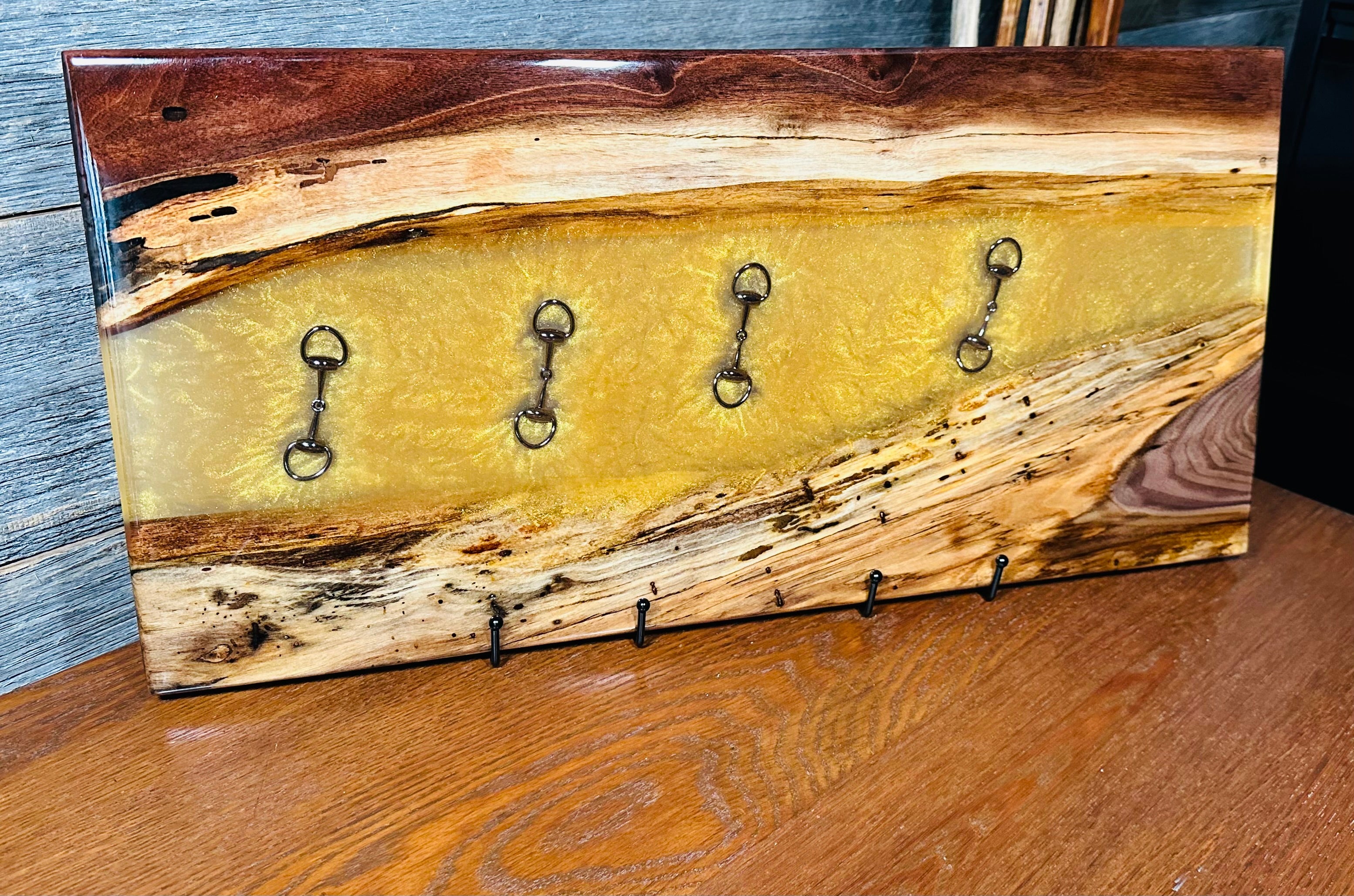 Handcrafted Live-Edge Black Walnut and Epoxy Resin Equestrian Serving Boards