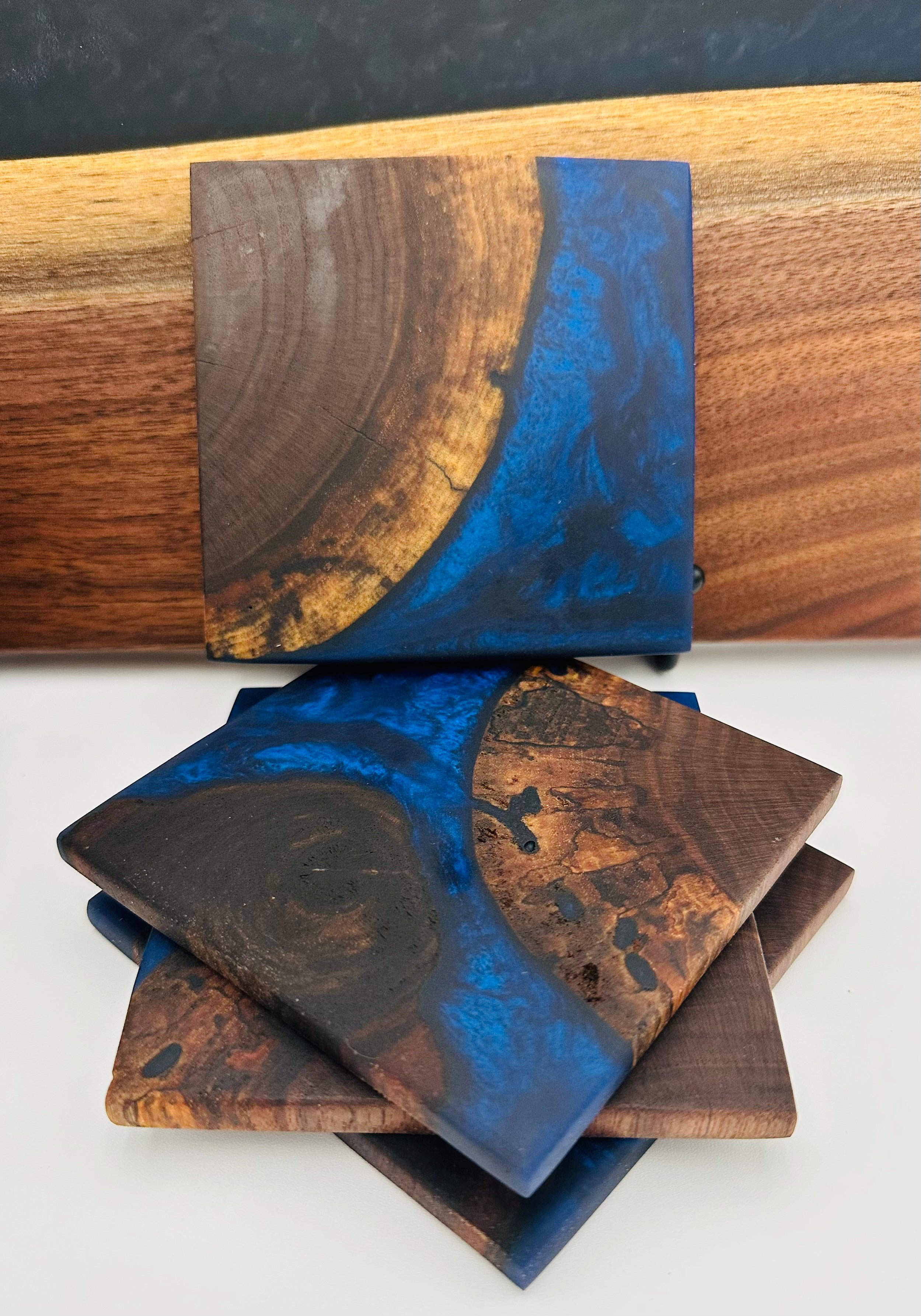 End Grain Black Walnut and Resin Coasters - Set of 4