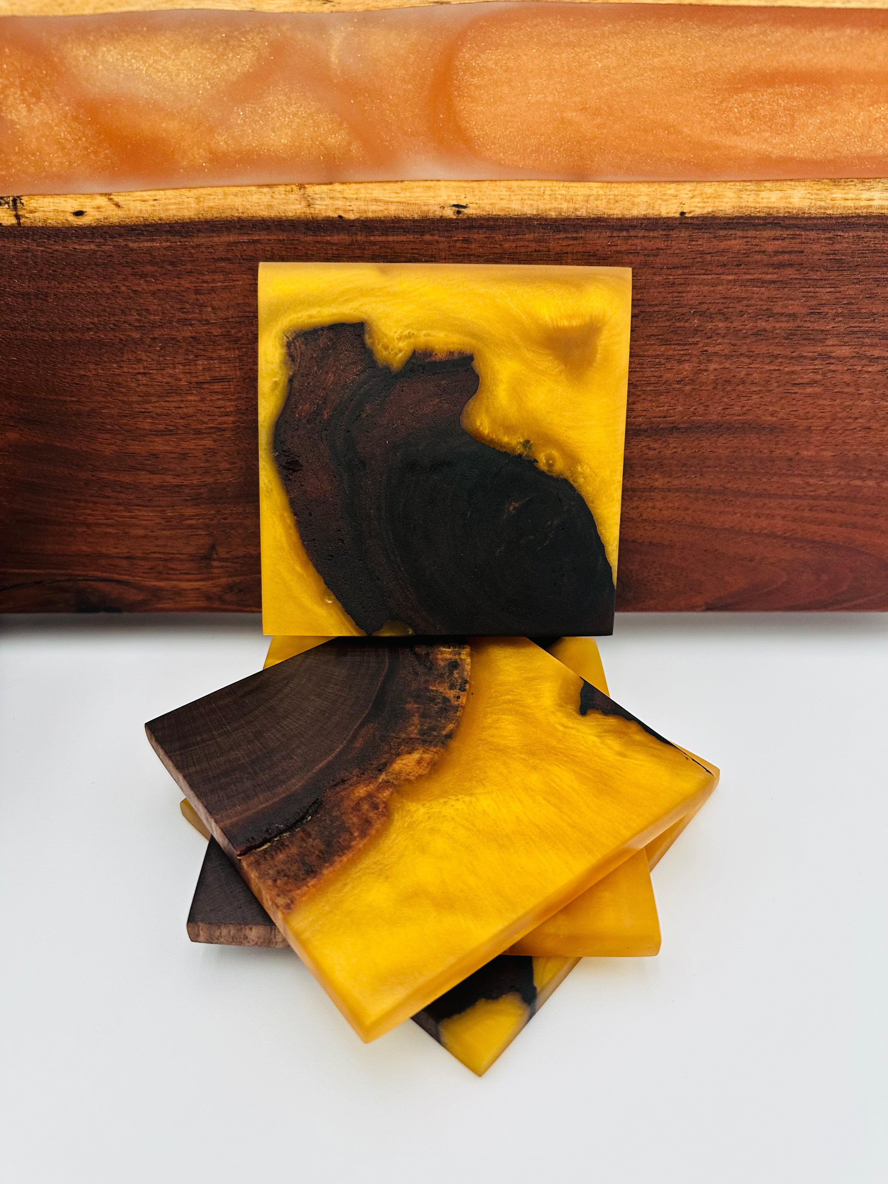 End Grain Black Walnut and Resin Coasters - Set of 4