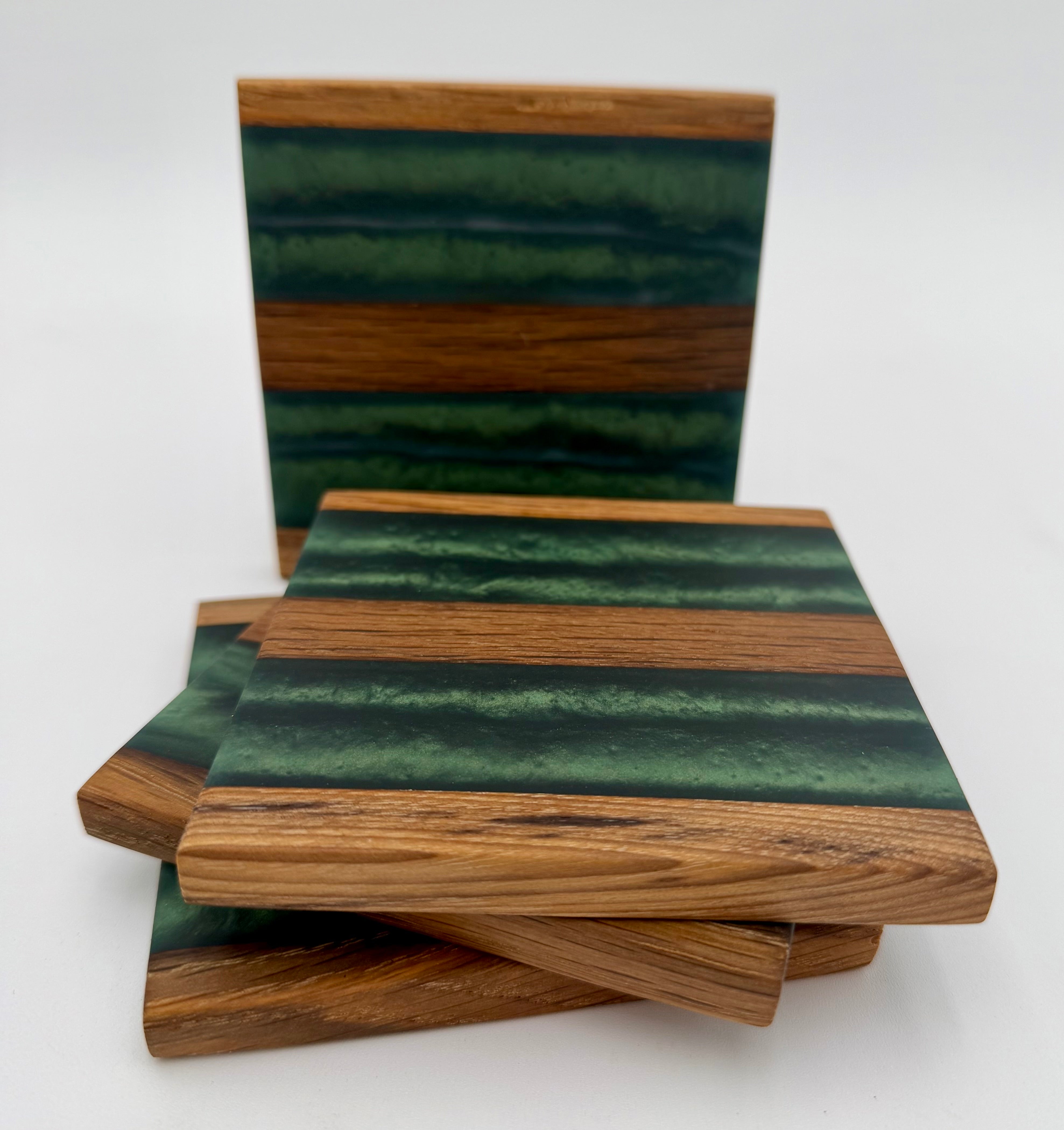 Tobacco Stick Resin Coasters - Rustic Modern Set of 4