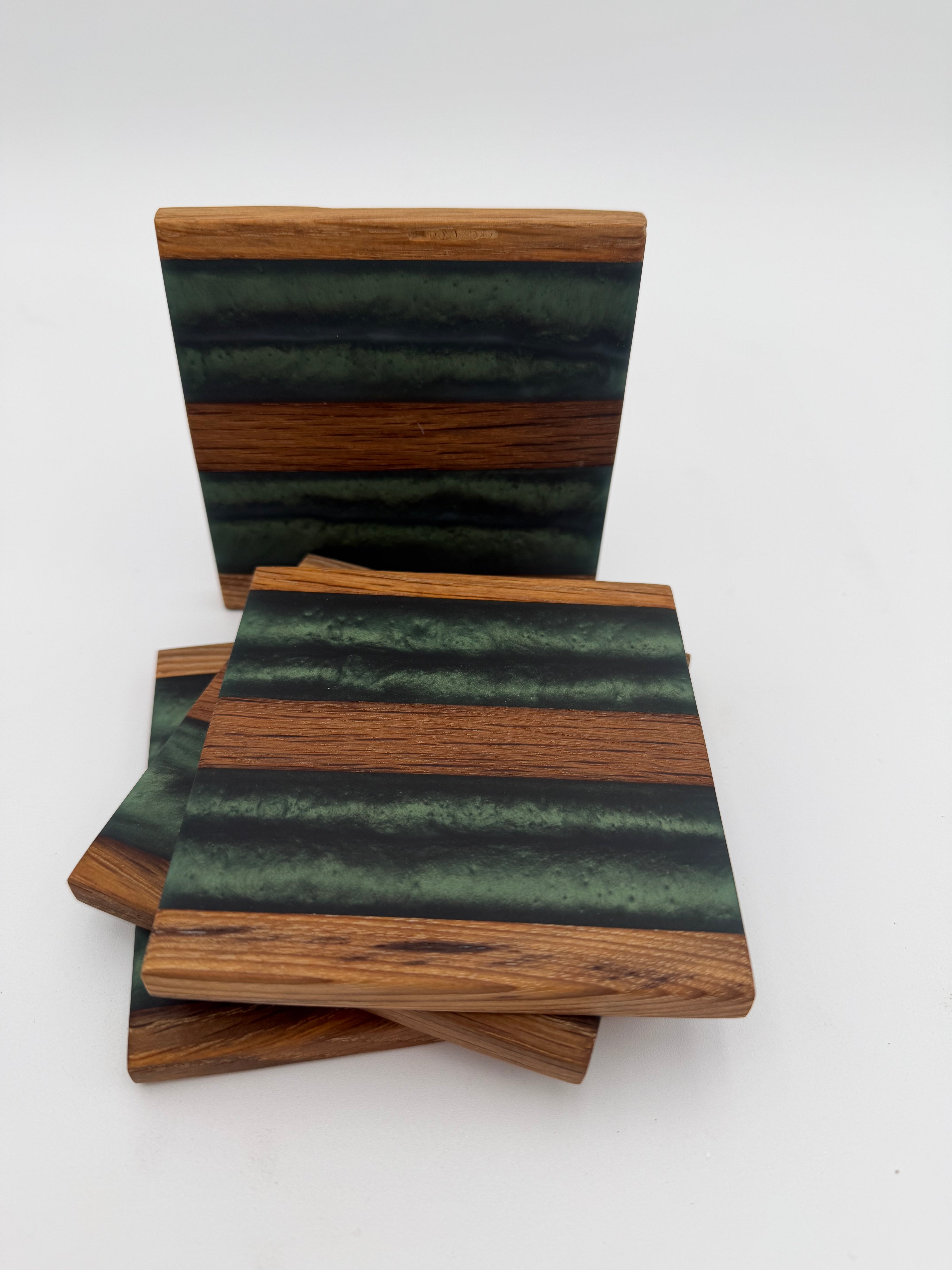 Tobacco Stick Resin Coasters - Rustic Modern Set of 4