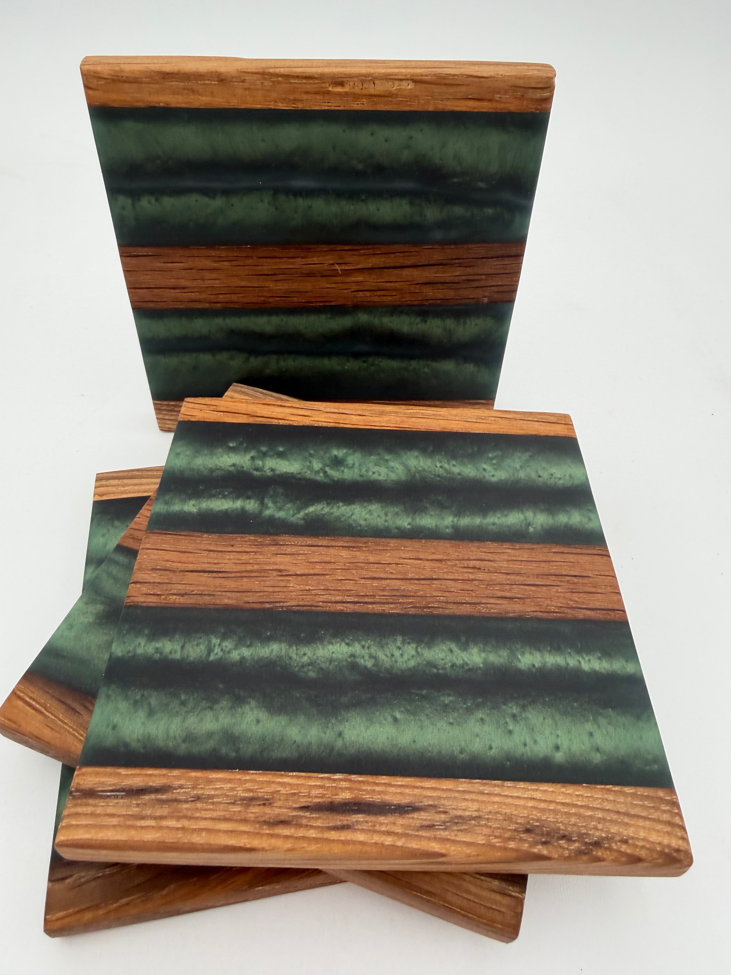 Tobacco Stick Resin Coasters - Rustic Modern Set of 4