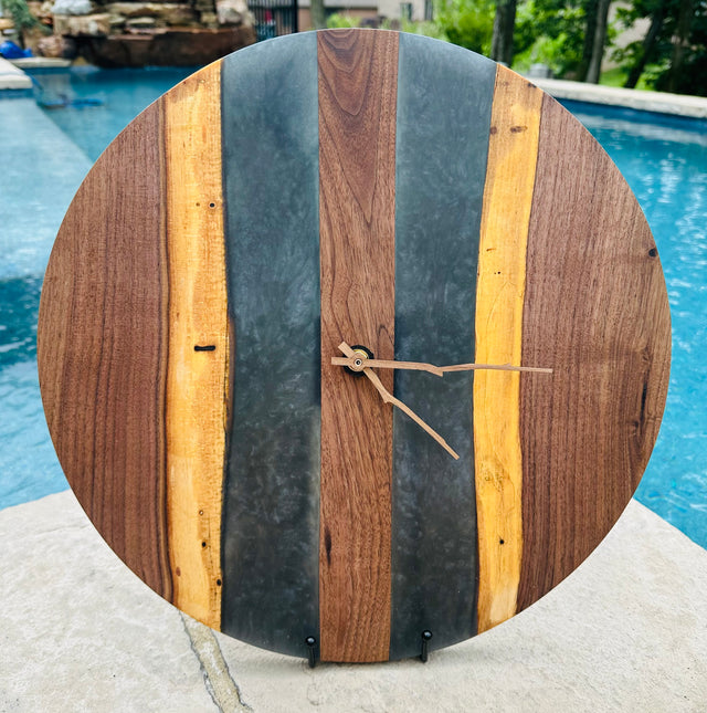 Handcrafted Round Wood and Resin Wall Clock - Bronze