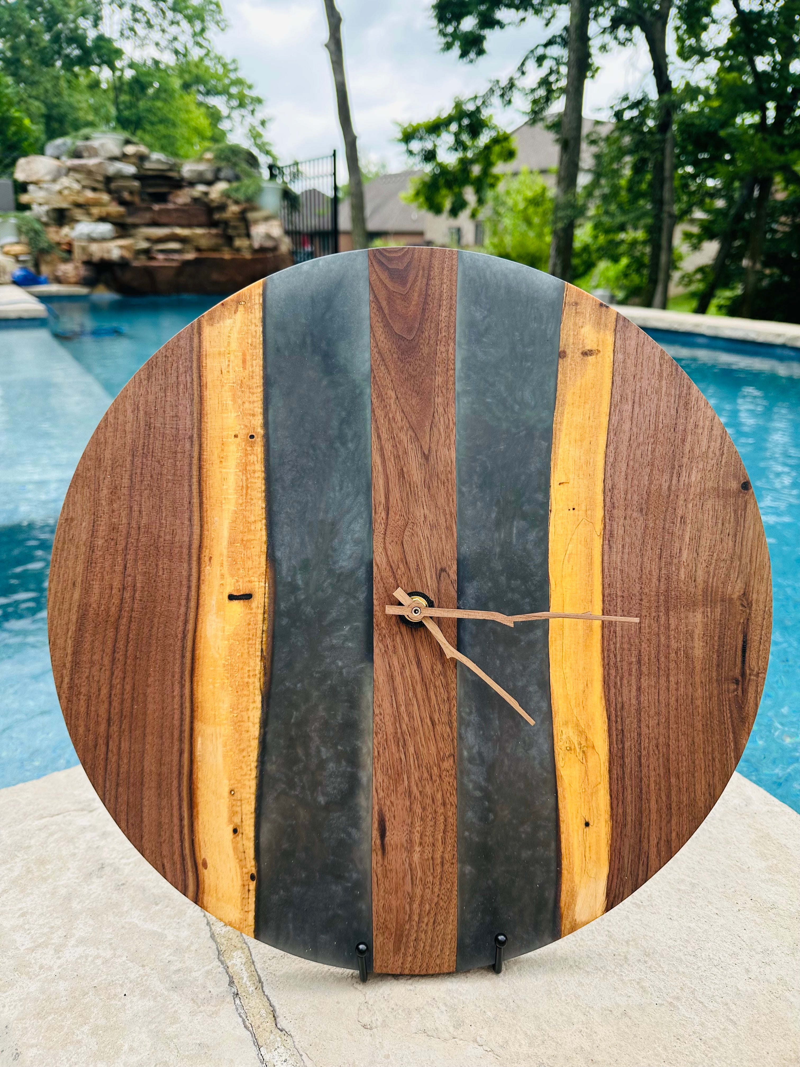 Handcrafted Round Wood and Resin Wall Clock - Bronze